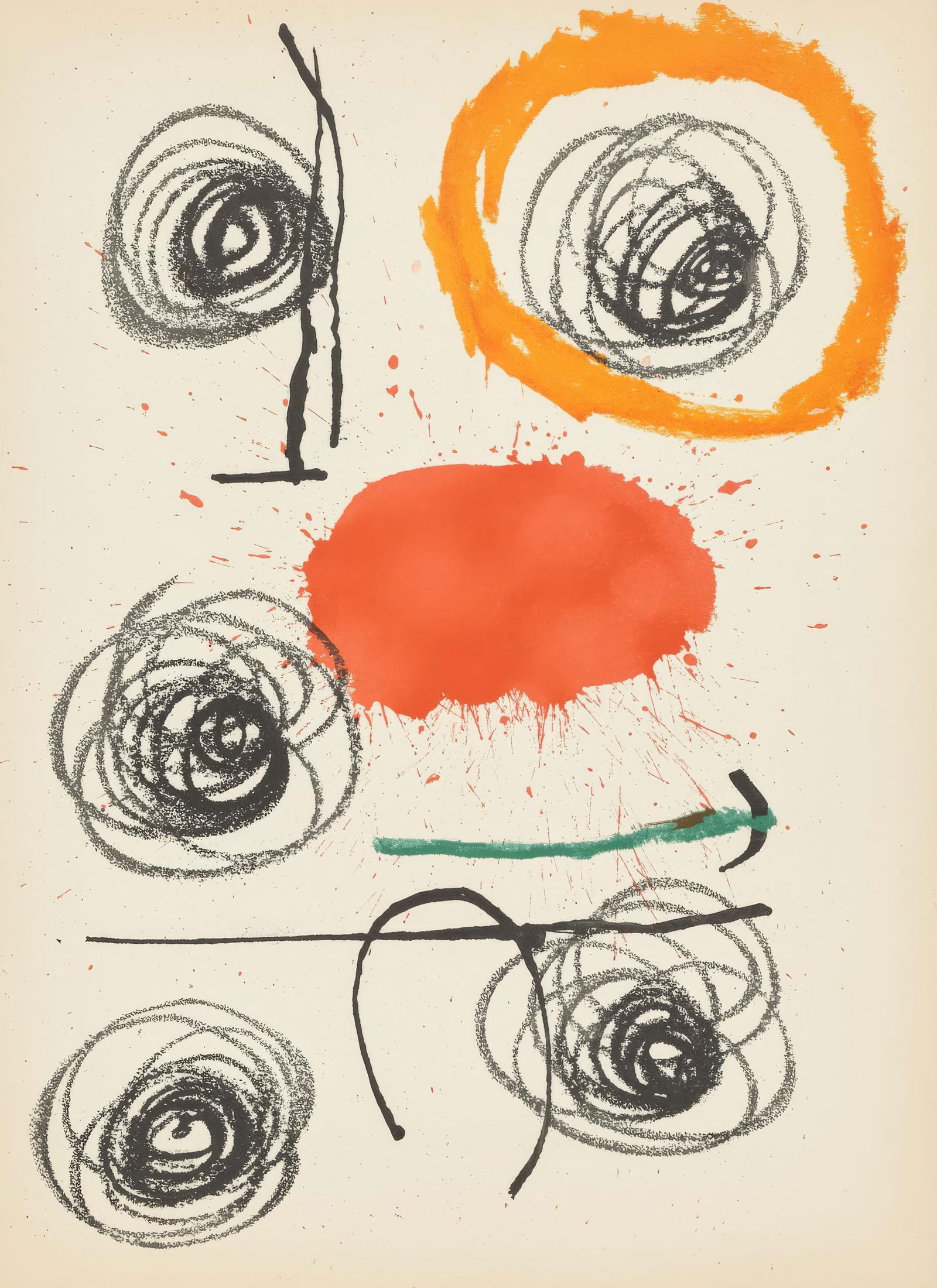 Joan Miro, Untitled, from Miro, Recent Unpublished Work, Limited Edition Lithograph, 1964: This exquisite lithograph by Joan Miro (1893-1983), titled Sans titre (Untitled), from the album Miro, Obra Inedita Recent (Miro, Recent Unpublished Work), originates from the 1964 edition published