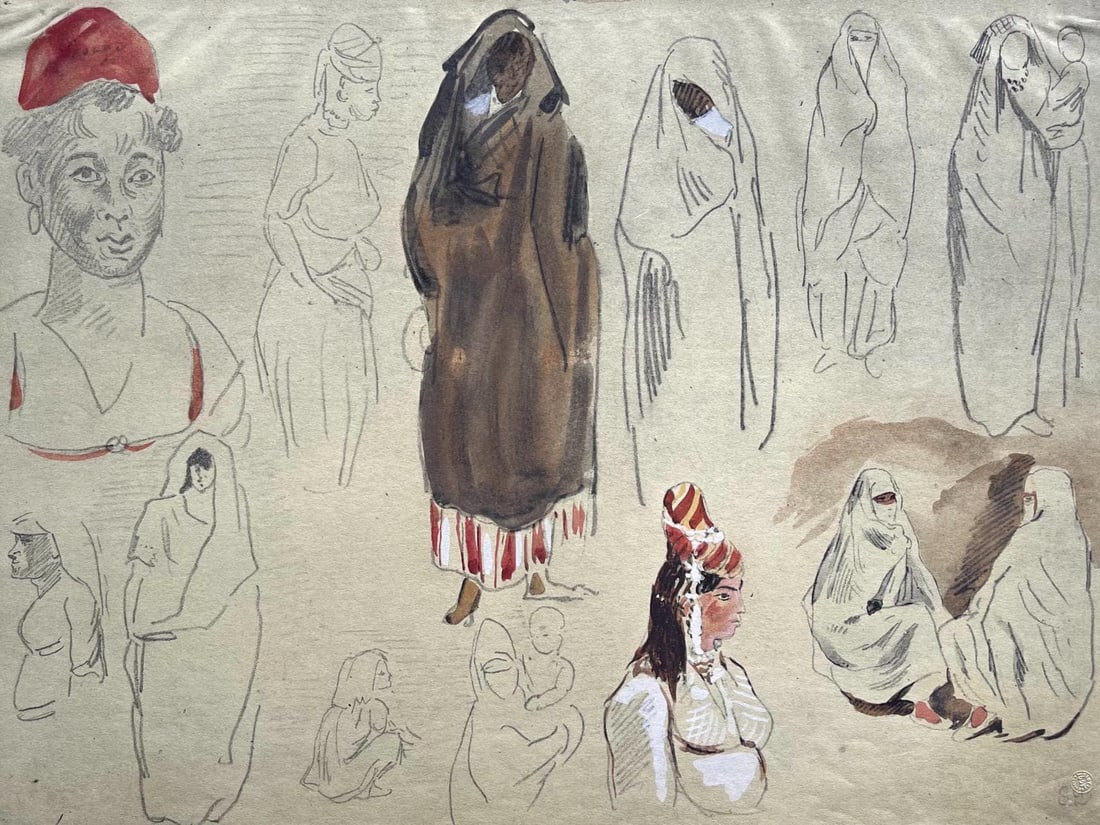 Eugene Delacroix, Composition, Trente et un Dessins et Aquarelles du Maroc, Limited Edition: Lithograph and stencil on fine velin paper, mounted on archival mat-board, as issued. Mat-board size: 14.674 x 19.56 inches. Excellent condition. Unsigned and unnumbered, as issued. Notes: From the