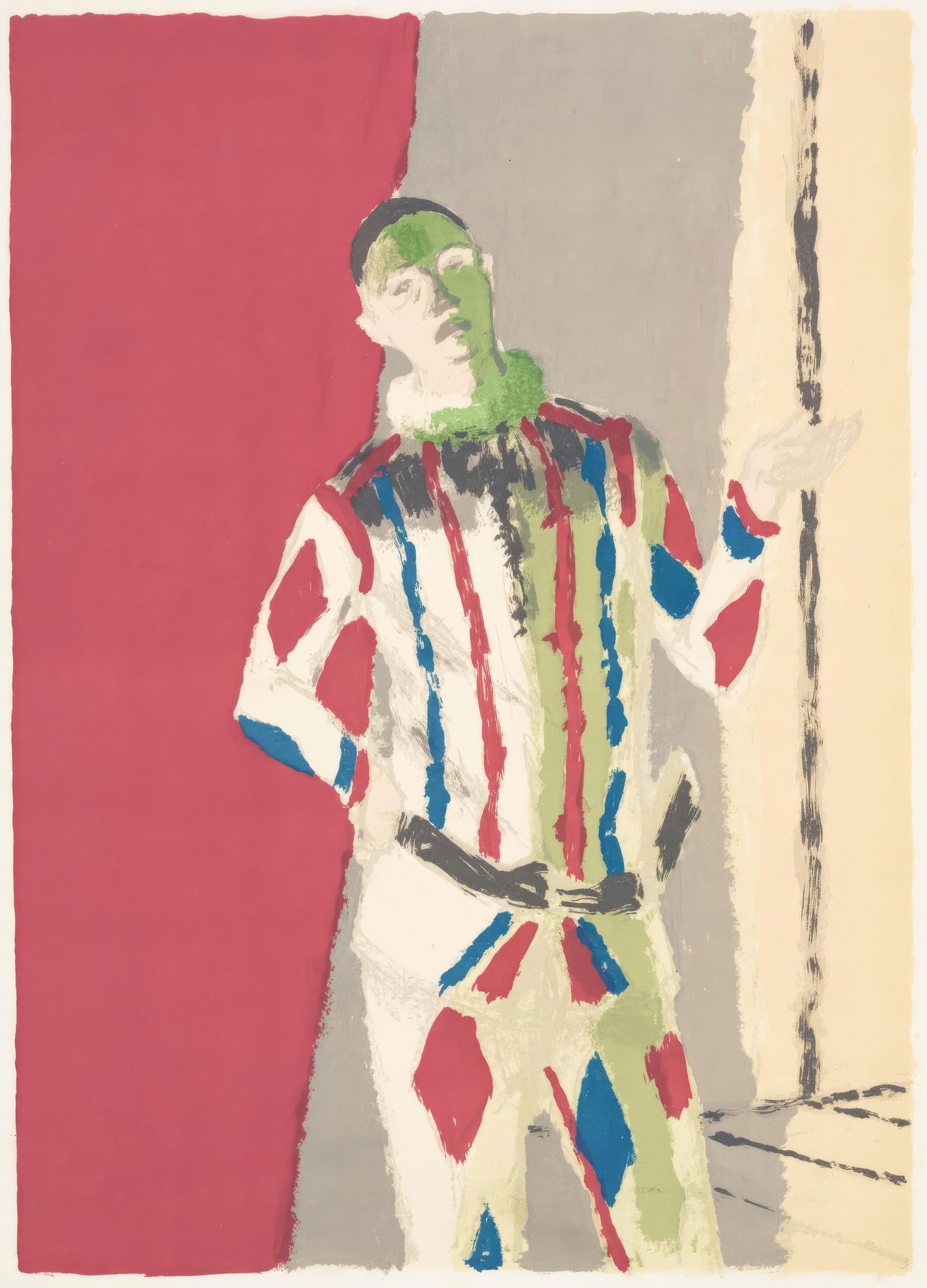 Bernard Cathelin, The Harlequin, from Memories and Portraits of Artists, Limited Edition Lithograph,: This exquisite lithograph by Bernard Cathelin (1919-2004), titled L'Arlequin (The Harlequin), originates from the 1972 edition published by Editions A. C. Mazo et Cie., Paris, in collaboration with