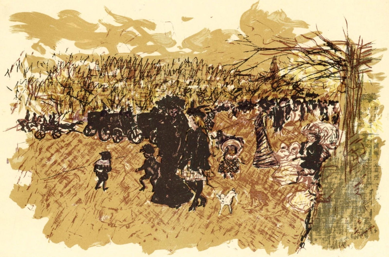 Pierre Bonnard, Avenue du Bois, Bonnard Lithographe, Limited Edition Lithograph: Lithograph on grand velin Renage filigrane a la marque de l'editeur paper. Inscription: Unsigned and unnumbered, as issued. Paper Size: 9.5 x 12.5 inches; image size: 7.48 x 11.02 inches. Excellent co