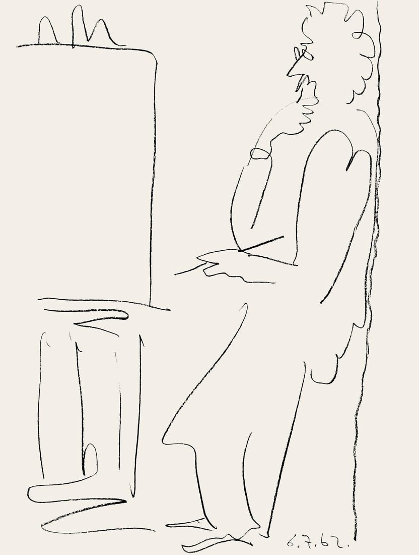 Pablo Picasso, Le Peintre et son Modele (Mourlot 353; Bloch 1034), Regards sur Paris, Limited: Lithograph on velin d'Arches paper. Paper size: 15.5 x 12 inches. Excellent condition. Inscription: unsigned and unnumbered, as issued. Notes: from the folio, Regards sur Paris, 1962. Published by And