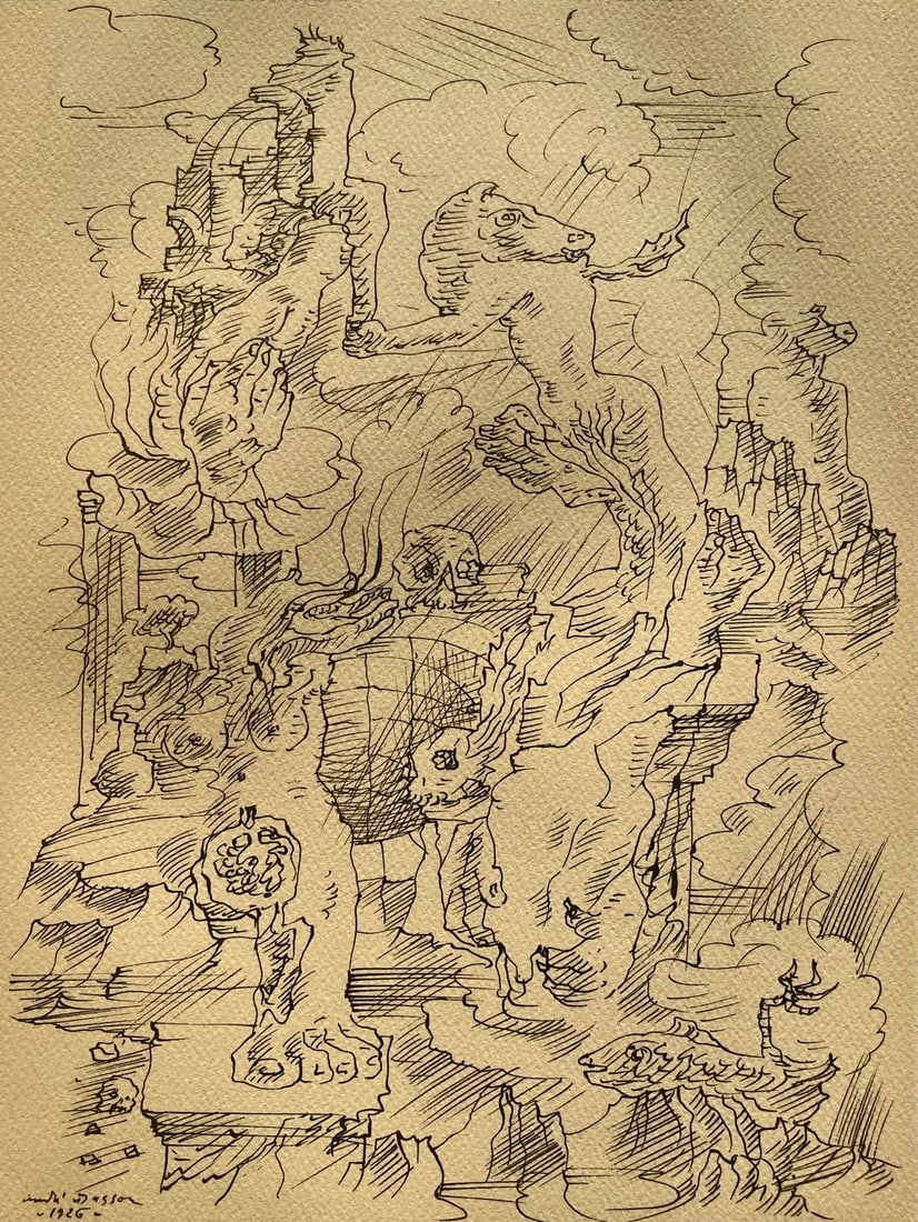 Andre Masson, Metamorphoses, Masson Dessins, Limited Edition Lithograph: Lithograph on velin du Lana Papiers Speciaux paper. Inscription: unsigned and unnumbered. Paper Size: 12.5 x 9.75 inches. Excellent condition. Notes: From the volume, Masson Dessins, 1951. Published