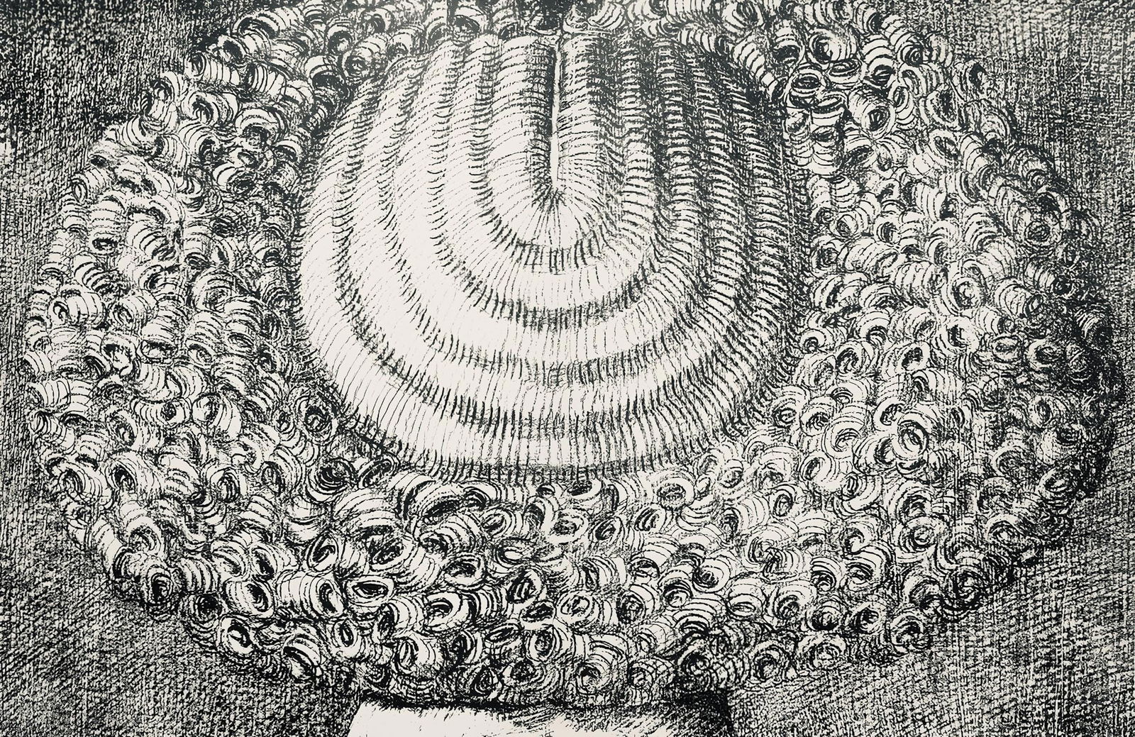 Domenico Gnoli, Composition, Suites no9, Limited Edition Lithograph: Lithograph on velin paper. Paper size: 11.2 x 19.1 inches. Excellent condition, with centerfold, as issued. Inscription: Unsigned and unnumbered, as issued. Notes: From the folio, Suites no9, 1965.