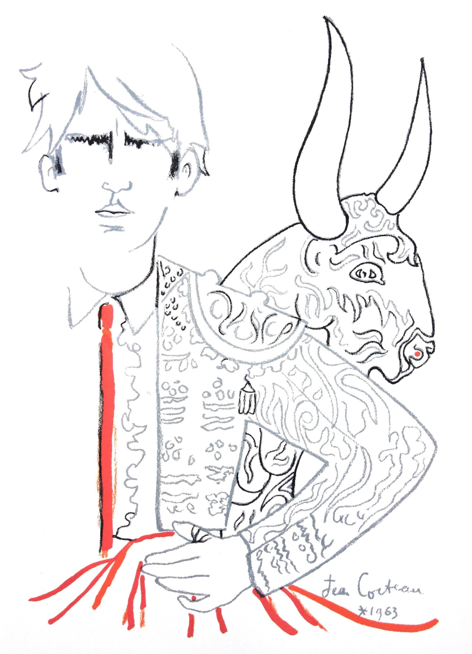 Jean Cocteau, L'habit de lumiere, Taureaux, Lithographies de Jean Cocteau, Limited Edition: Lithograph on velin de Rives paper. Paper Size: 15 x 11 inches. Inscription: Signed in the plate and unnumbered, as issued. Condition: Very good/excellent, consistent with age. Notes: From the folio,