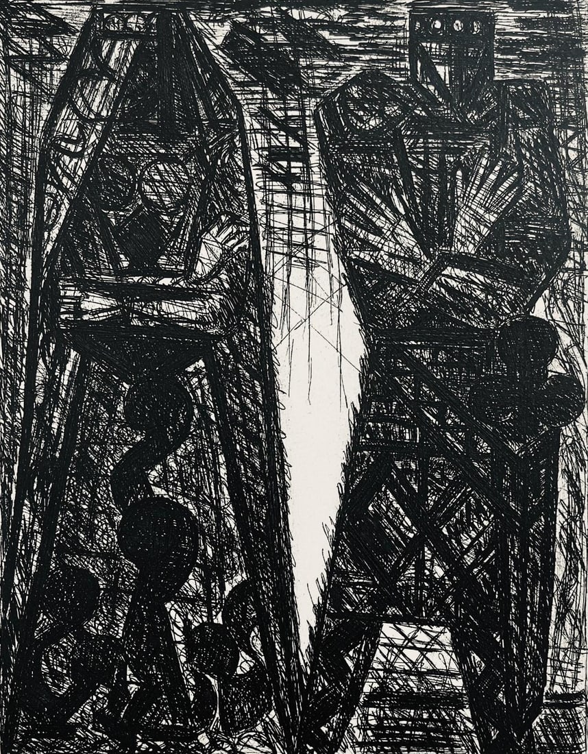 Marcel Gromaire, Le Complot, Scene VII, Shakespeare, Macbeth, Eaux-fortes de Gromaire, Limited: Etching on velin de Rives paper. Unsigned and unnumbered, as issued. Paper Size: 16 x 12 inches. Excellent condition. Notes: From the folio, Shakespeare, Macbeth, Eaux-fortes de Gromaire, 1958. Publis