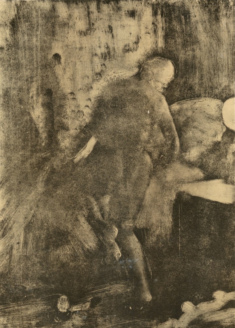 Edgar Degas, Le Coucher, E. Degas Monotypes, Limited Edition Monotype: Engraving on velin du Marais paper. Unsigned and unnumbered, as issued. Paper Size: 12.25 x 9.125 inches. Excellent condition. Notes: From the volume, E. Degas Monotypes, 1948. Published by Quatre