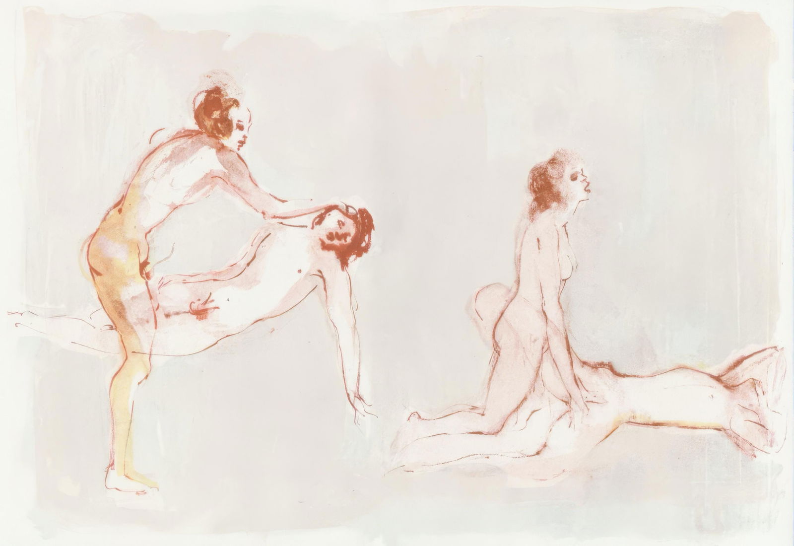 Leonor Fini, Composition, Parallelement, Limited Edition Lithograph, 1969: Lithograph on grand velin d'Arches paper. Paper size: 15.94 x 23.22 inches. Inscription: Unsigned and unnumbered, as issued. Condition: Very good/excellent, consistent with age, with centerfold, as