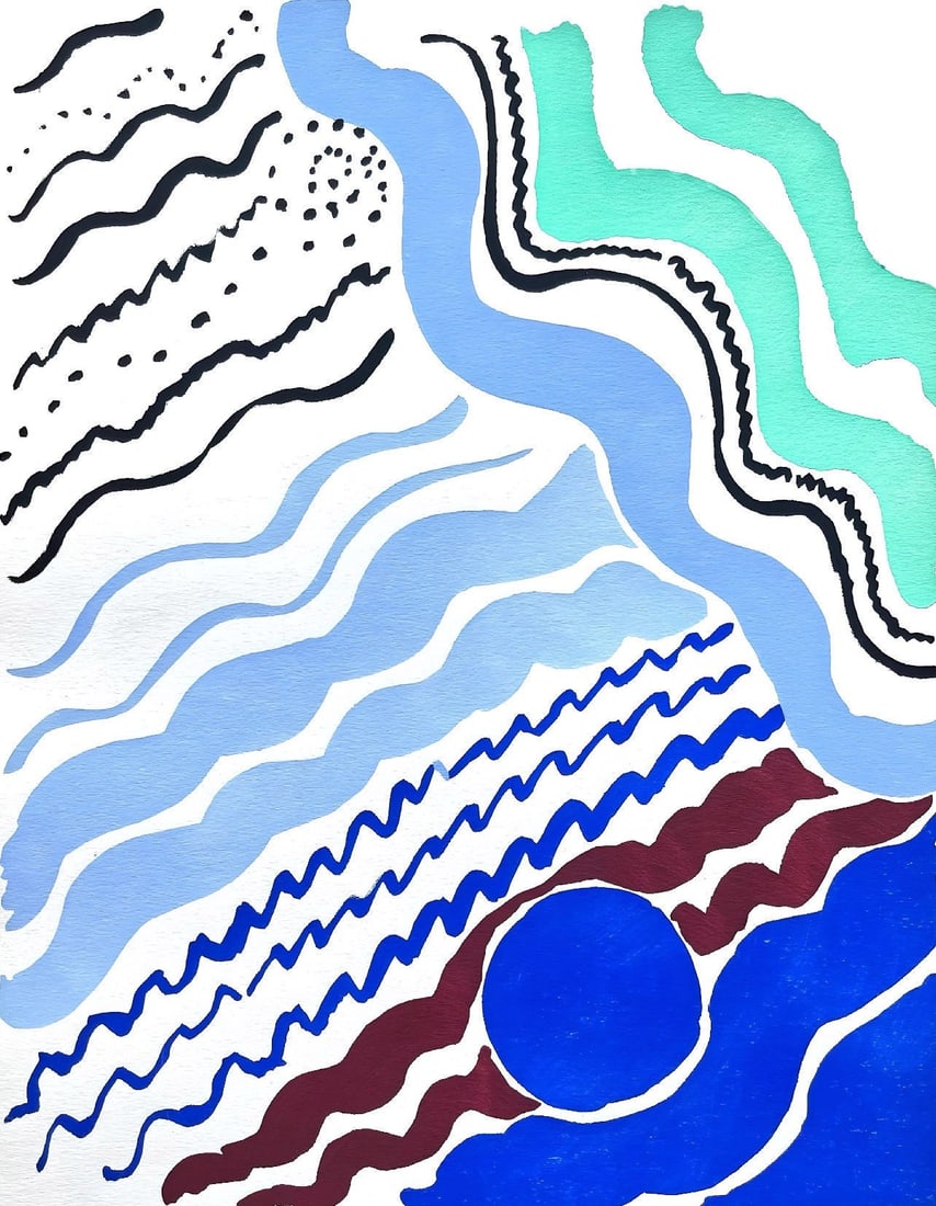 Sonia Delaunay, Planche No. 33, Compositions, couleurs, idees: Sonia Delaunay, Limited Edition: Colour stencil with dense gouache inks on velin paper. Unsigned and unnumbered with printed title-heading designed by Delaunay, upper left, as issued. Paper Size: 12.625 x 9.625 inches. Excellent