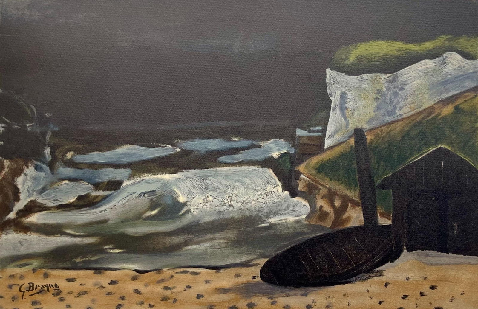 Georges Braque, La vague, Varengeville, Limited Edition Lithograph: Lithograph on velin paper hinged on support sheet, as issued. Image Size: 9.375 x 13.75 inches. Excellent condition. Inscription: Unsigned and unnumbered. Notes: From the folio, Varengeville, 1968. Pu