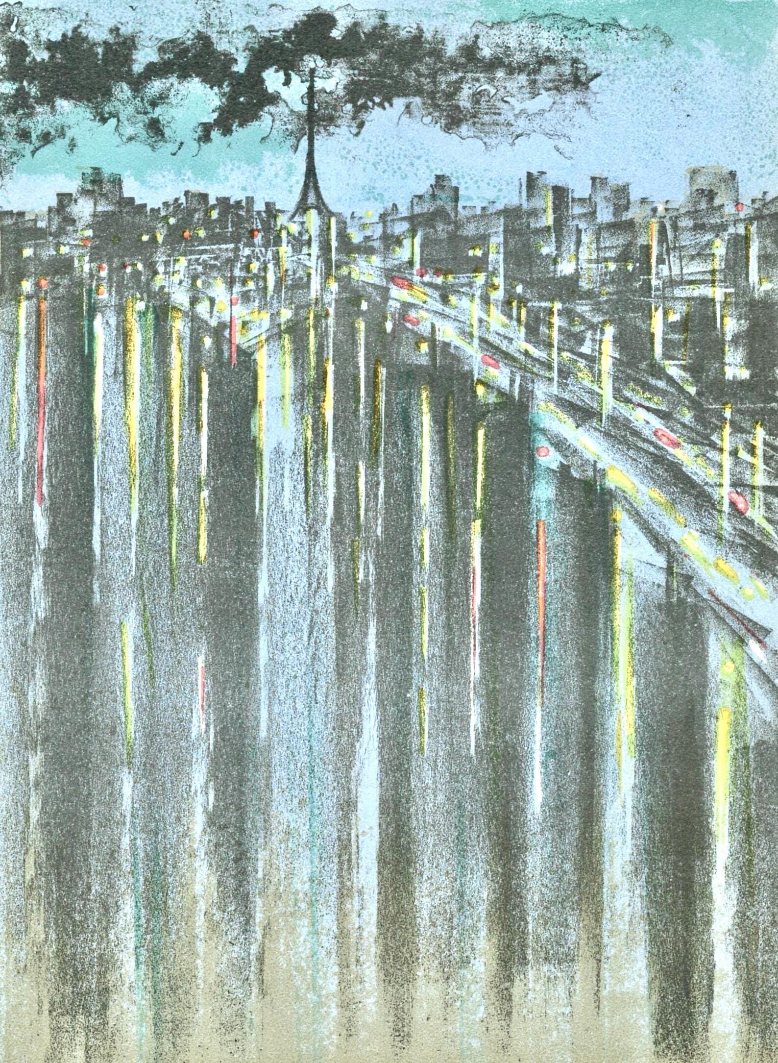 Richard Florsheim, La Seine a Paris, Prints from the Mourlot Press, Limited Edition Lithograph: Lithograph on velin d'Arches paper. Paper Size: 10 x 7.5 inches. Inscription: Unsigned and unnumbered, as issued. Notes: From the album, Prints from the Mourlot Press, exhibition sponsored by the Fren