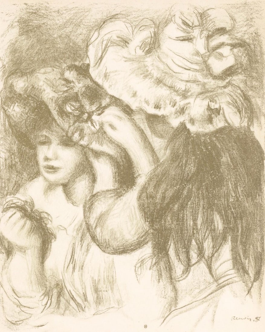 Pierre-Auguste Renoir, Le chapeau epingle, Les Lithographies de Renoir, Limited Edition Lithograph: Lithograph on grand velin Renage filigrane a la marque de l'editeur paper. Inscription: Signed in the plate and unnumbered, as issued. Paper Size: 12.5 x 9.5 inches; image size: 11.02 x 8.66 inches. C