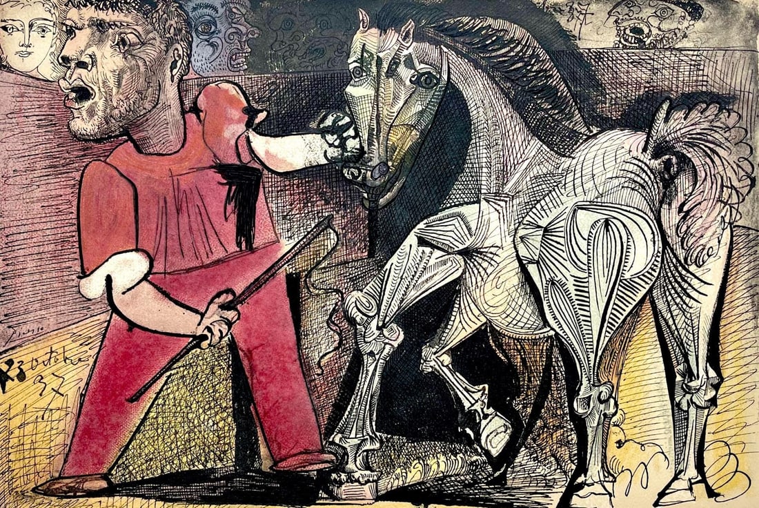 Pablo Picasso, Composition (Cramer 88), Dans l'Atelier de Picasso, Limited Edition Lithograph: Lithograph on velin d'Arches a la forme savoir paper. Paper size: 14 x 18.5 inches. Excellent condition, with centerfold, as issued. Unsigned and unnumbered, as issued. Notes: From the volume, Dans