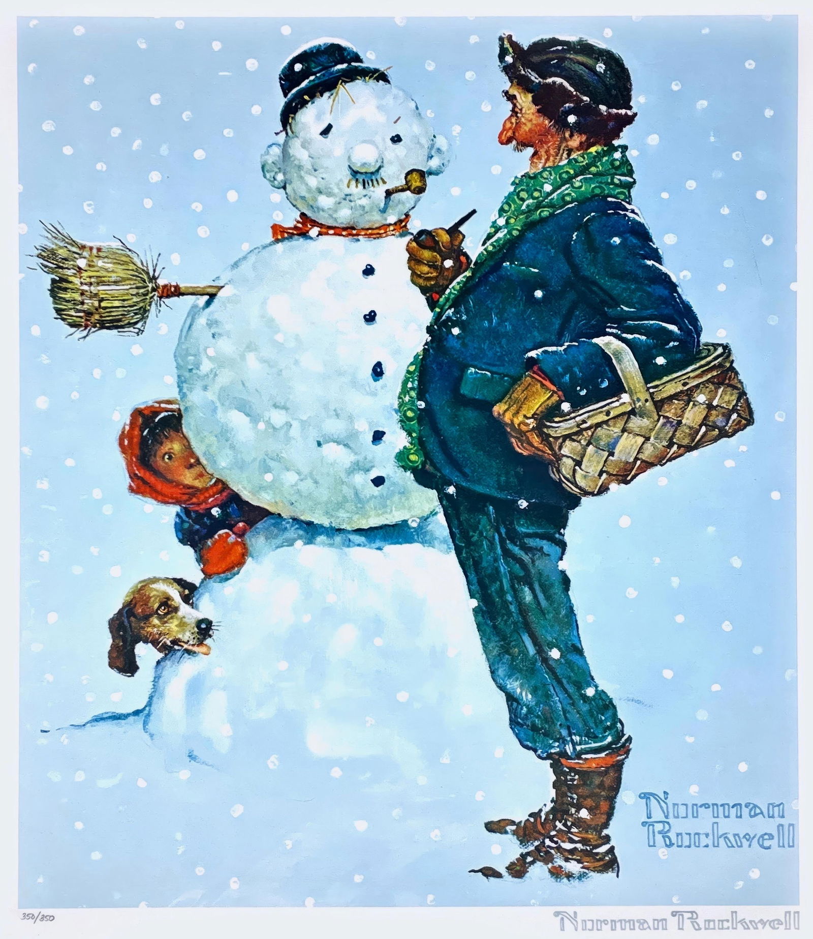 Norman Rockwell, Snow Sculpture Snowman, Limited Edition Offset Lithograph, 1991 (1 of 4)