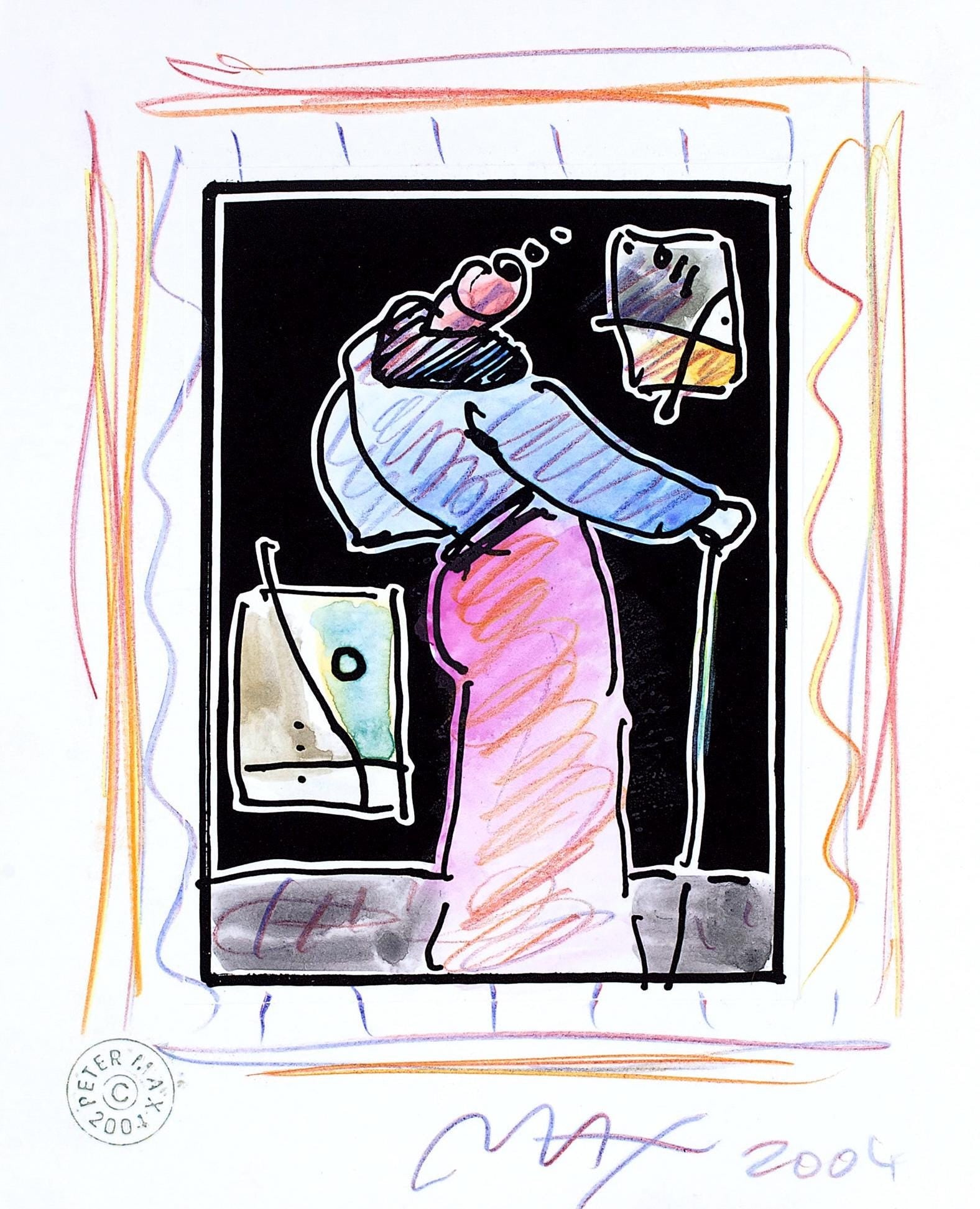 Peter Max, Sage with Cane II, Black and White Series, Hand Signed, Official Edition Mixed Media (1 of 4)