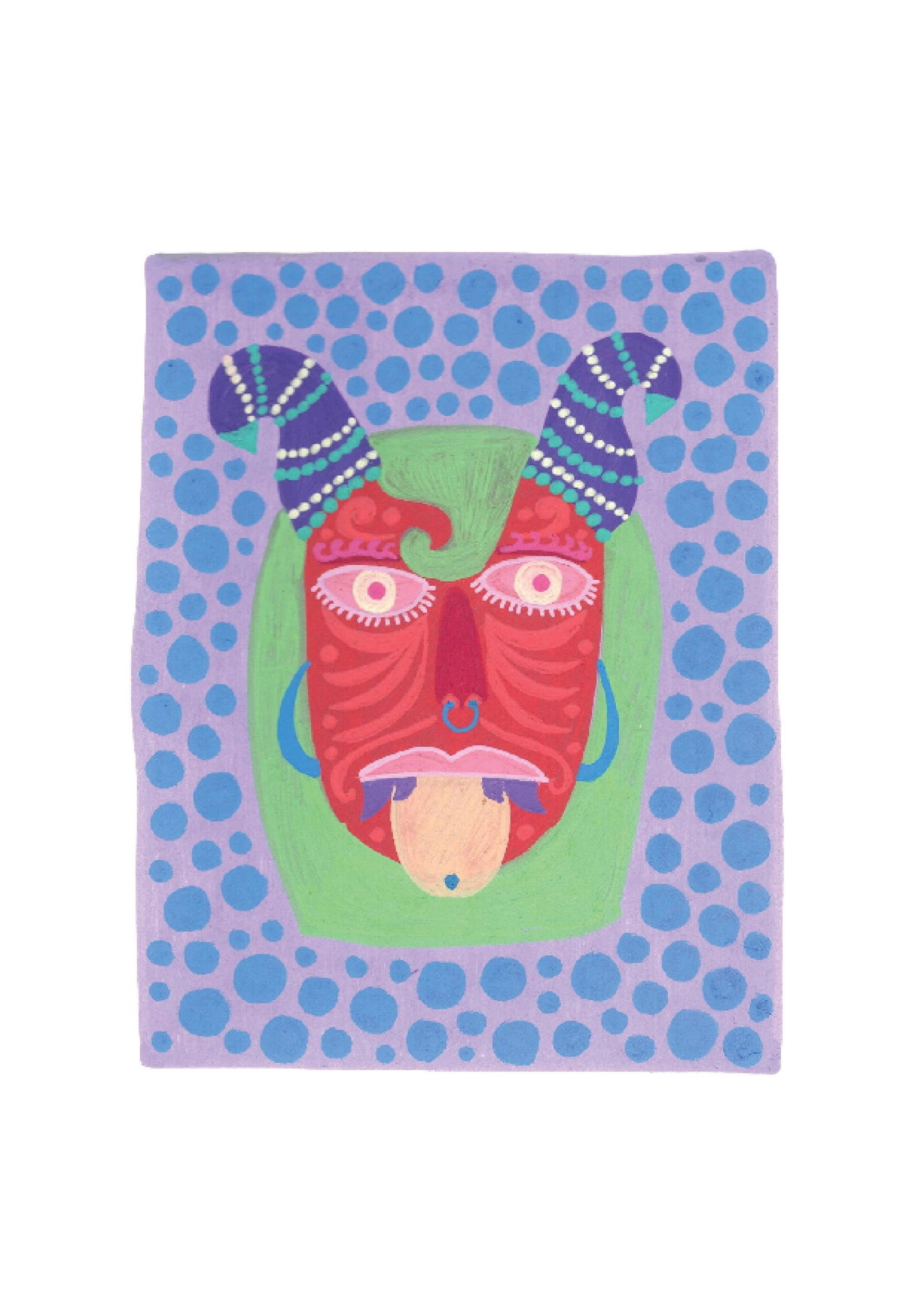Evil Eye Mask 17: Inspired by the South Indian Drishti Bommai mask; a protective talisman traditionally represented as a doll; this artwork draws from a visual language widely seen across South India. These figures