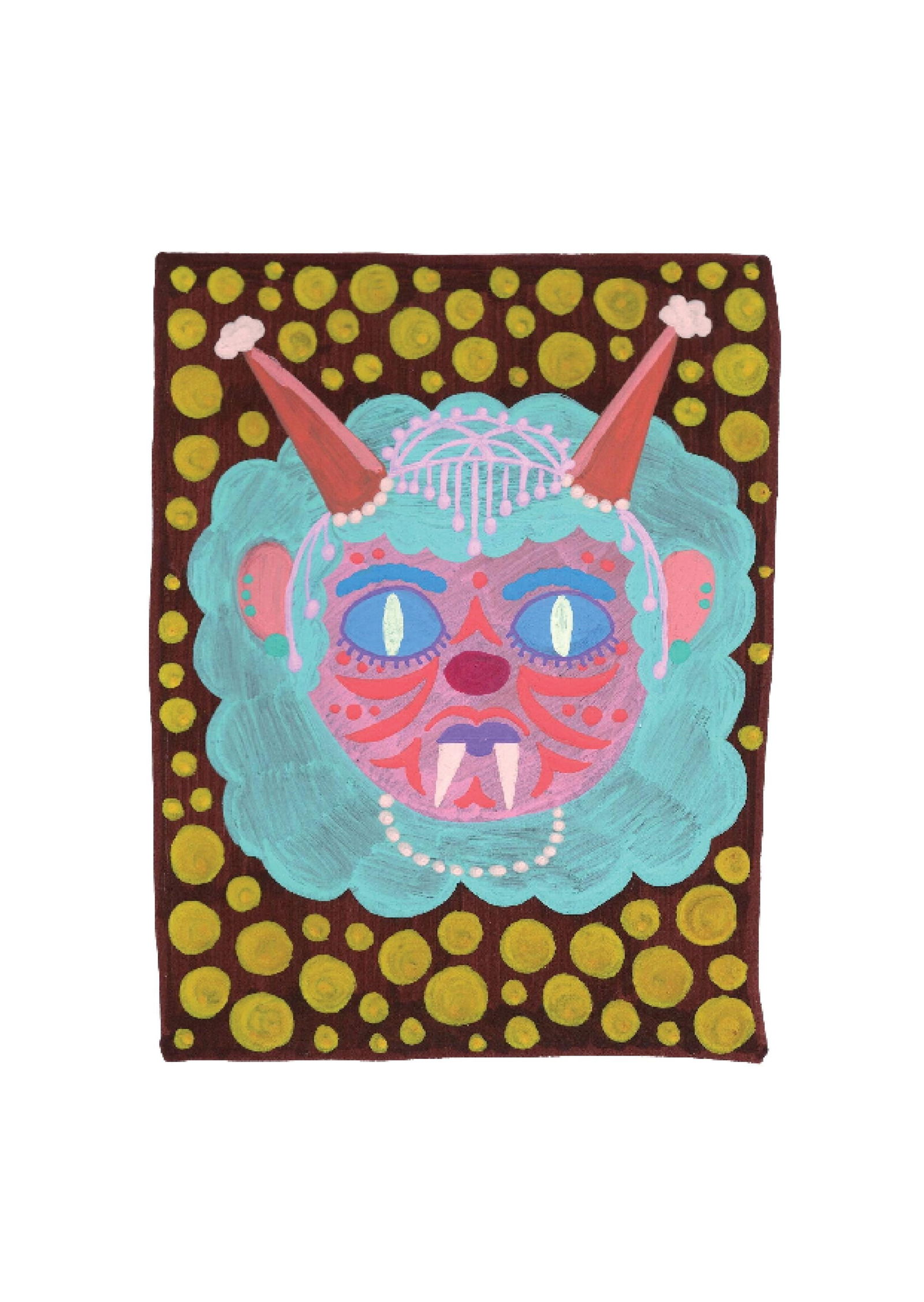 Evil Eye Mask 22: Inspired by the South Indian Drishti Bommai mask; a protective talisman traditionally represented as a doll; this artwork draws from a visual language widely seen across South India. These figures