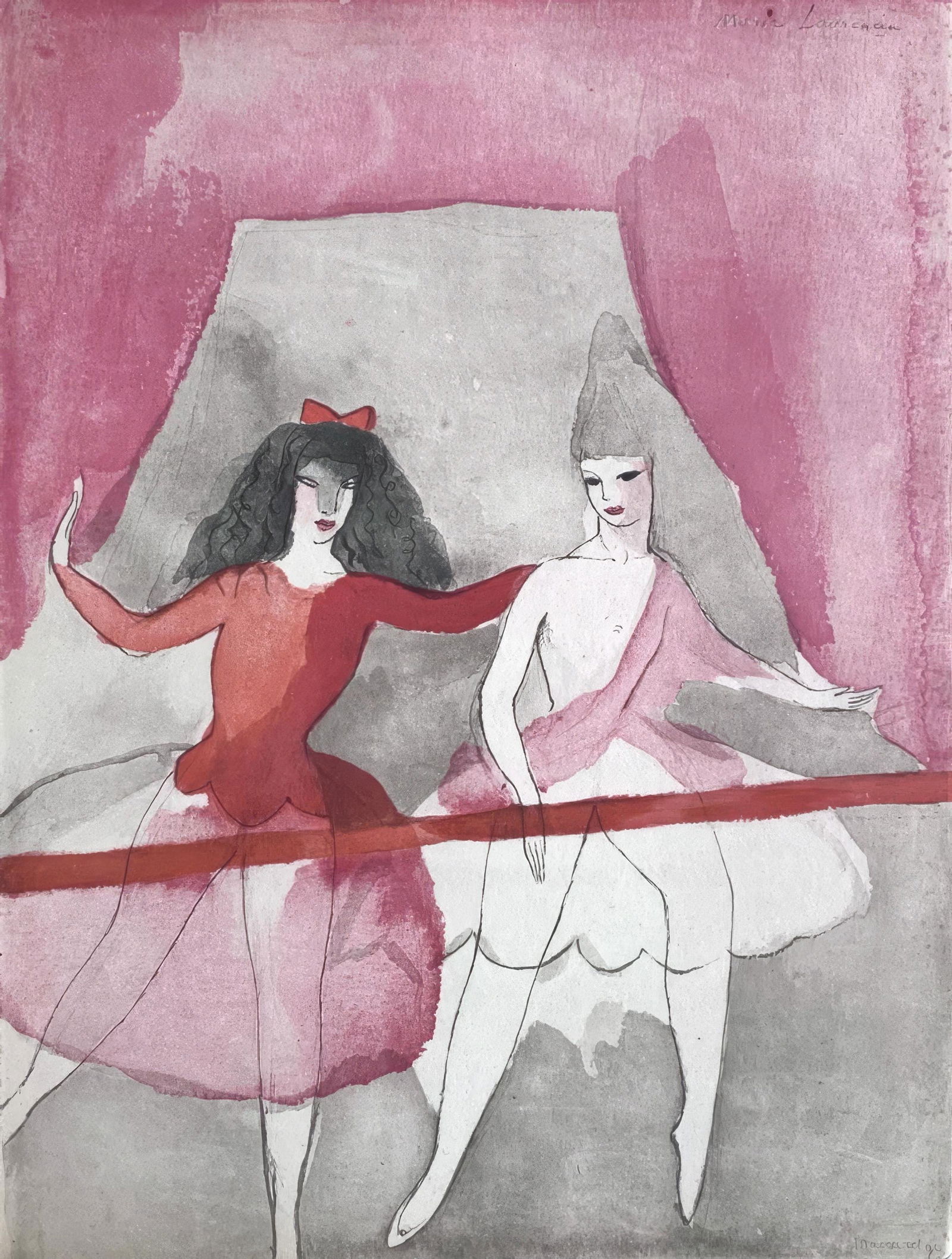 Marie Laurencin, Untitled, from Dialogue on Dance, Limited Edition Engraving, 1949: This exquisite engraving by Marie Laurencin (1883-1956), titled Sans titre (Untitled), from the folio Dialogue sur la Danse (Dialogue on the Dance), originates from the 1949 edition published by