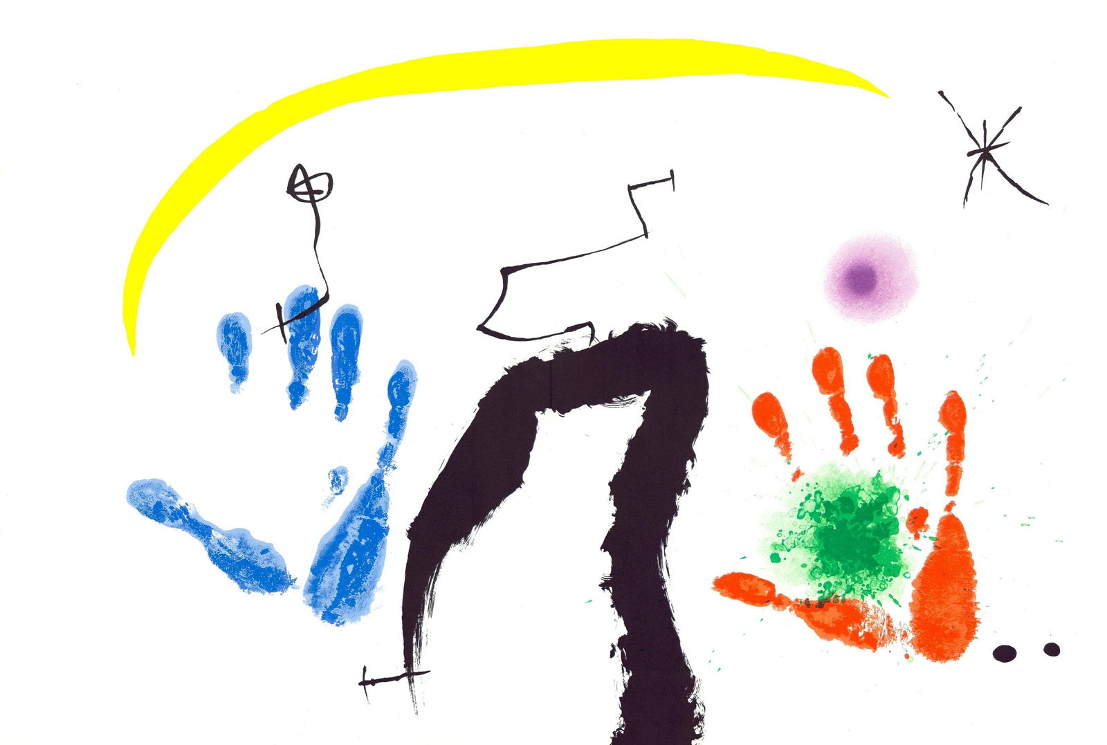 Joan Miro, Composition (Cramer 145; Mourlot, 738-740), Derriere le miroir, Limited Edition: Lithograph on velin paper. Paper size: 15 x 22 inches. Excellent condition, with centerfold, as issued. Inscription: Unsigned and unnumbered, as issued. Notes: From the volume, Derriere le miroir, N