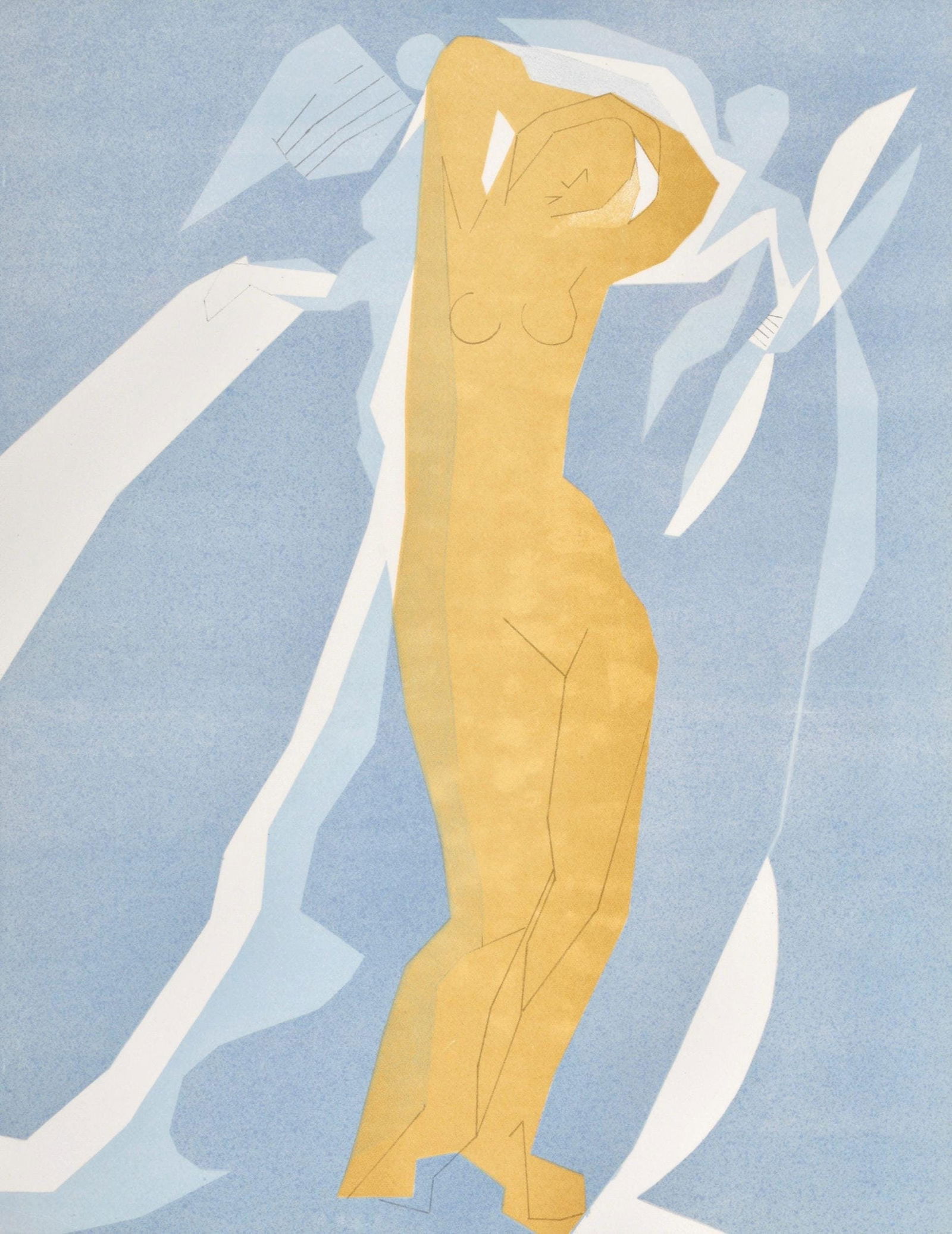 Andre Beaudin, Nu de femme en jaune et bleu, Regards sur Paris, Limited Edition Lithograph: Lithograph on velin d'Arches paper. Paper size: 15.5 x 12 inches. Excellent condition. Inscription: unsigned and unnumbered, as issued. Notes: from the folio, Regards sur Paris, 1962. Published by And