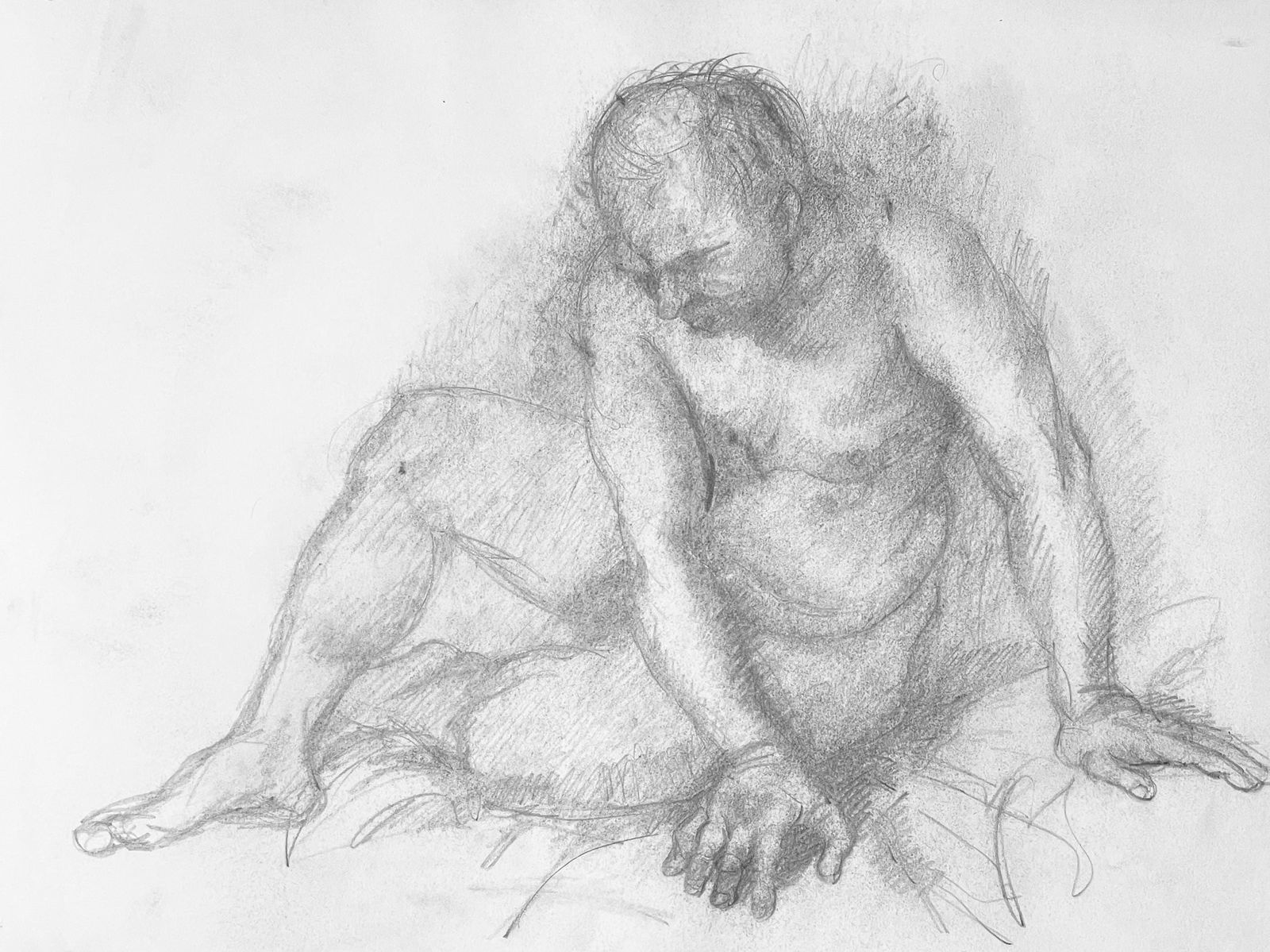 Ian Hornak, Renaissance Male Nude Figure Study, 1963, Original Drawing: Graphite on velin paper, circa 1963. Paper Size: 18 x 23 inches. Good condition, consistent with age. Inscription: Unsigned, Estate stamped, verso. Provenance: Estate of Ian Hornak, East Hampton.