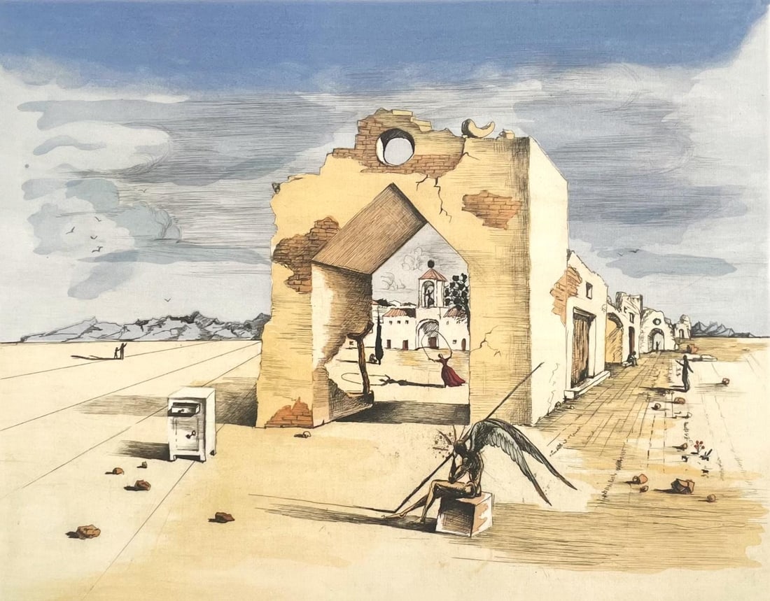 Salvador Dali, Le village paranoiaque, Signed, Limited Edition Offset Lithograph (1 of 4)