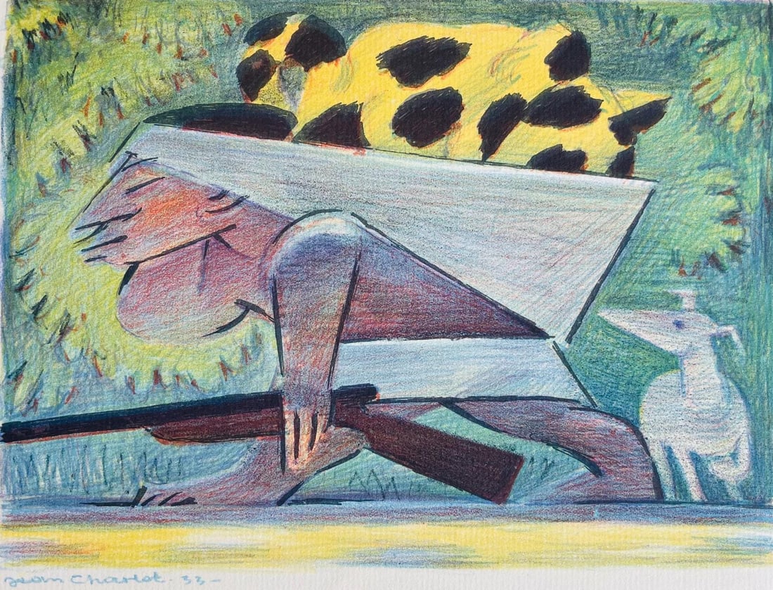 Jean Charlot, Composition, Limited Edition Lithograph: Lithograph on velin paper. Paper size: 8.75 x 11 inches. Excellent condition. Unsigned and unnumbered, as issued. Notes: From the album, Picture Book, 32 Original Lithographs By Jean Charlot, 1933.