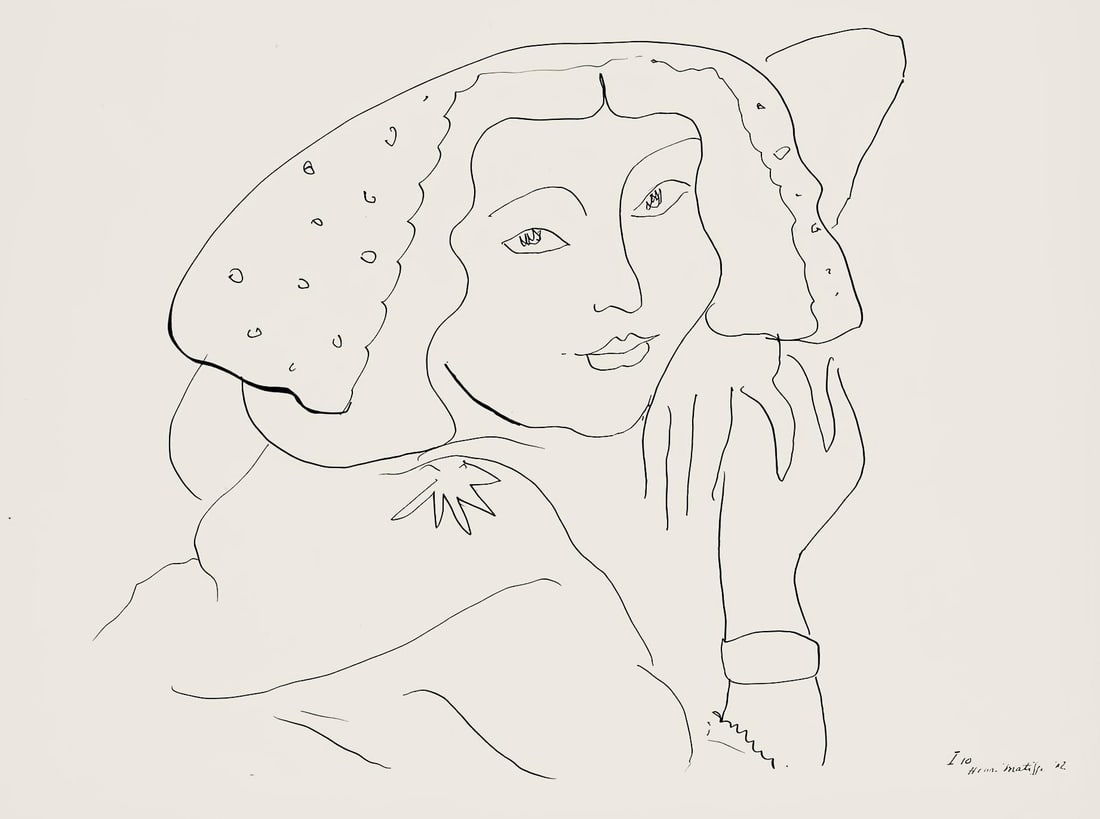 Henri Matisse, Serie I, var. 10 (Duthuit 9), Henri Matisse, Dessins, Themes et variations, Limited: Lithograph on velin pur fil paper. Paper Size: 9.625 x 12.875 inches. Excellent condition. Inscription: Signed in the plate and unnumbered, as issued. Notes: From the folio, Henri Matisse, Dessins,