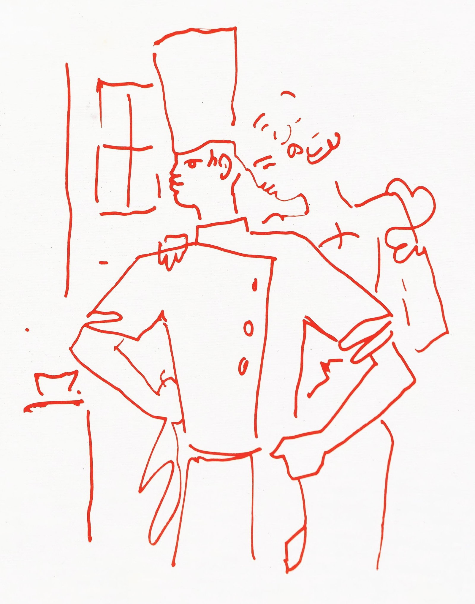 Jean Cocteau, Untitled, from Recipes for a Friend, illustrations by Jean Cocteau, Limited Edition: Jean Cocteau (1889-1963); Sans titre (Untitled), 1964. Lithograph on papier de toile enduit paper. Paper size 12 x 9.45 inches. Unsigned and unnumbered, as issued. Printed and published by Galerie Jea