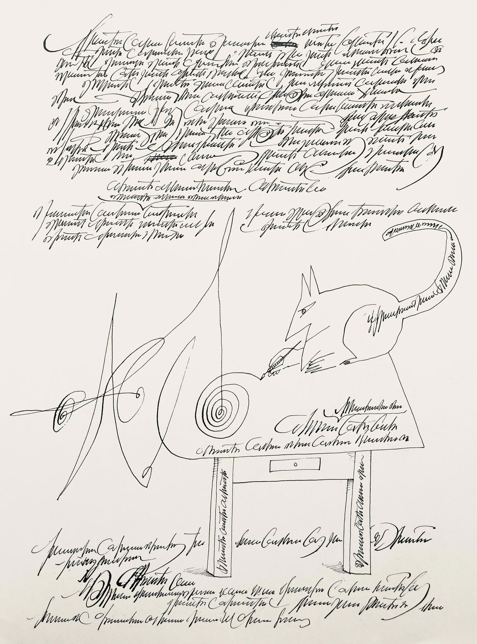 Saul Steinberg, Composition, Derriere le miroir, Limited Edition Lithograph: Lithograph on velin paper. Paper Size: 15 x 11 inches. Excellent condition. Inscription: Unsigned and unnumbered, as issued. Notes: From Derriere le miroir, N deg 157, 1966. Published by Aime Maeght,