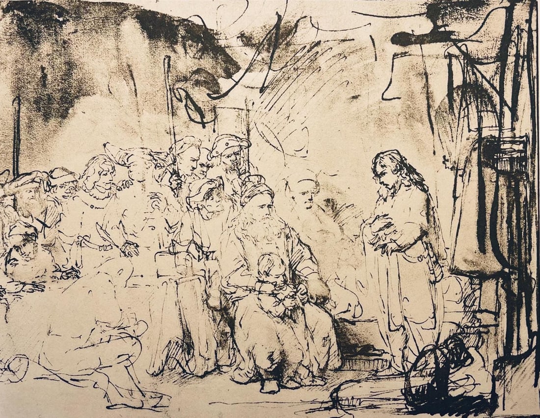 Rembrandt van Rijn, Joseph Telling His Dream, Drawings from the Bible, Limited Edition Collotype: Collotype on Hamilton Kilmory paper. Unsigned and unnumbered, as issued. Paper Size: 9.5 x 12.5 inches. Excellent condition. Notes: From the folio, Rembrandt, Drawings from the Bible, Thirty-two