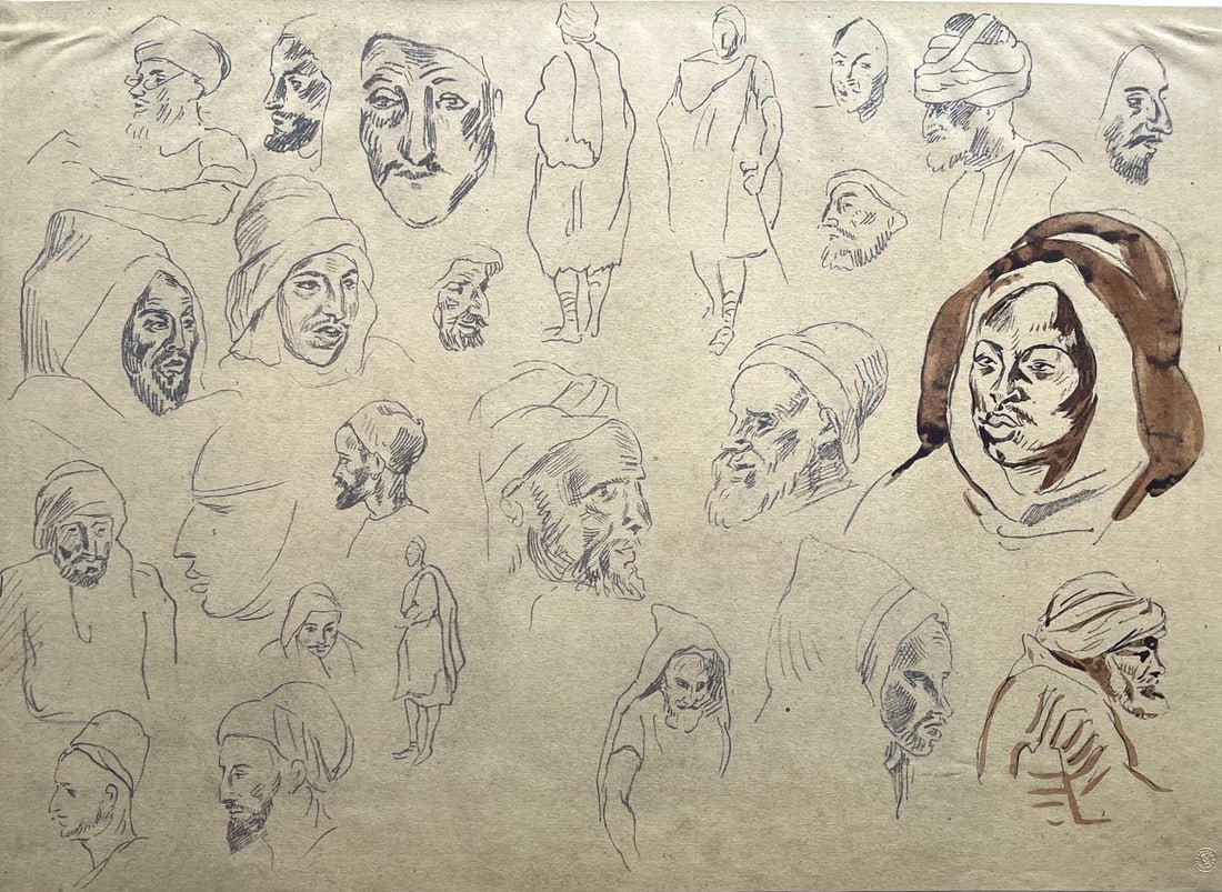 Eugene Delacroix, Composition, Trente et un Dessins et Aquarelles du Maroc, Limited Edition: Lithograph and stencil on fine velin paper, mounted on archival mat-board, as issued. Mat-board size: 14.674 x 19.56 inches. Excellent condition. Unsigned and unnumbered, as issued. Notes: From the