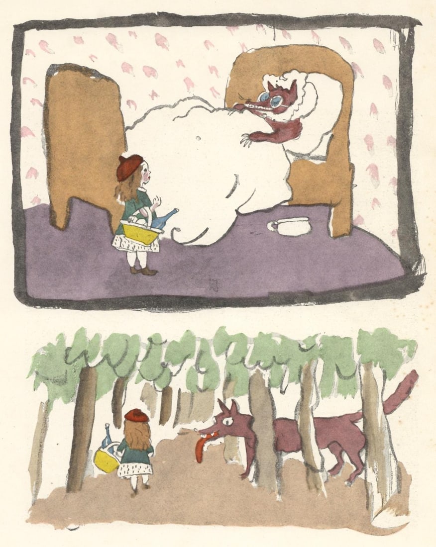 Jules Pascin, Little Red Riding Hood (Le chaperon rouge), XXe siecle, Limited Edition Lithograph: Lithograph on velin paper. Paper Size: 12.5 x 9.75 inches. Excellent condition. Inscription: Unsigned and unnumbered, as issued. Notes: From the volume, XXe Siecle, n deg1, 1938. Published and