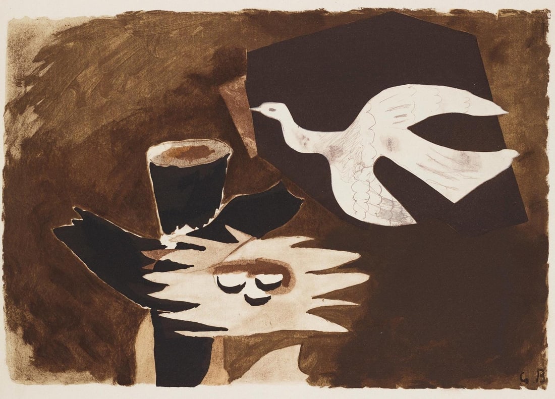 Georges Braque, Composition, Braque Espaces, 13 Dessins, Lavis, Aquarelles, Limited Edition: Lithograph and stencil on velin papier a la cuve du moulin richard de bas specialement filigrane pour cette edition paper. Paper size: 15.75 x 19.094 inches. Excellent condition. Inscription: signed i