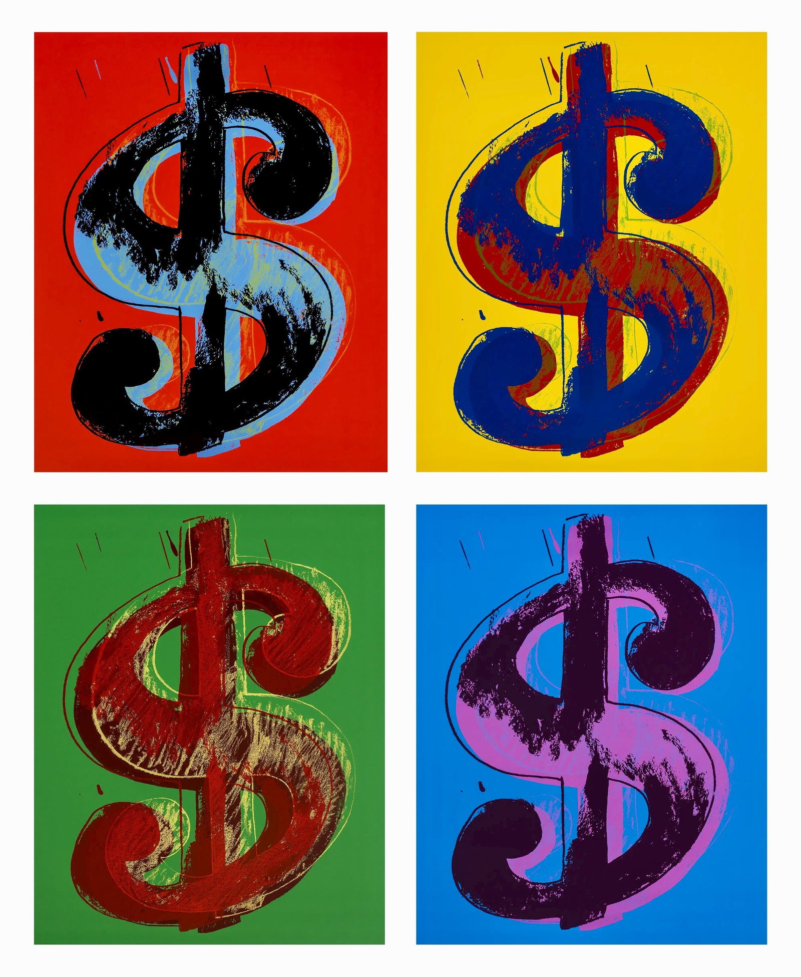 Andy Warhol, Dollar Sign, Red, Yellow, Green, Blue, Suite of Four, Official Limited Edition, Sunday (1 of 4)