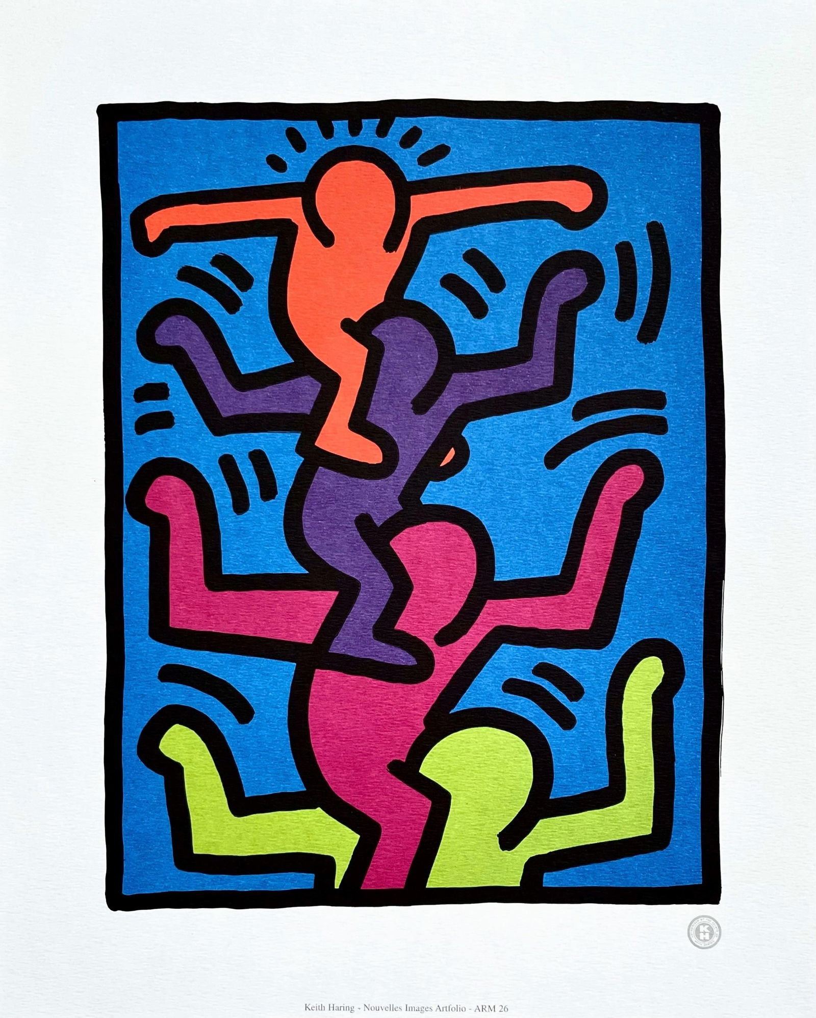 Keith Haring, Stacked Figures, 1992, Official Edition Offset Lithograph: Offset lithograph on velin de Rives paper. Paper Size: 11.75 x 9.5 inches. Inscription: Unsigned and unnumbered, as issued. Condition: Excellent. Notes: Published by Nouvelles Images S.A., Paris, in