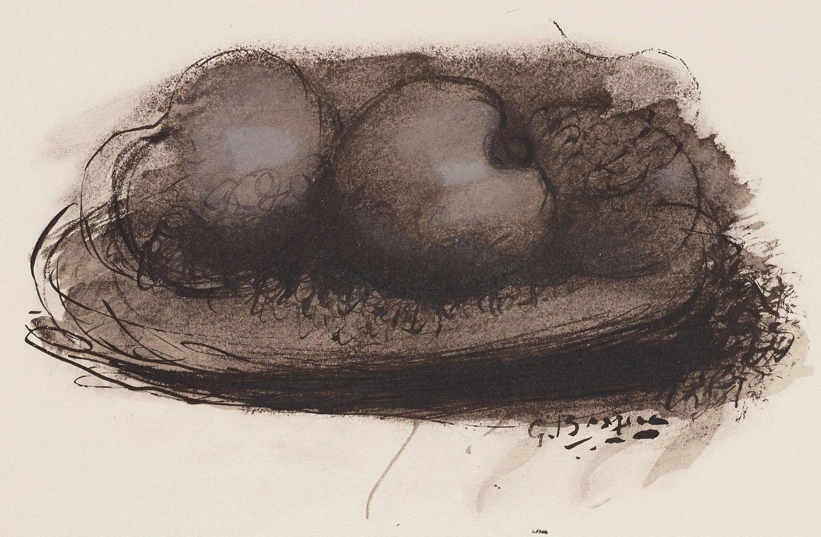 Georges Braque, Composition, Braque Espaces, 13 Dessins, Lavis, Aquarelles, Limited Edition: Lithograph and stencil on velin papier a la cuve du moulin richard de bas specialement filigrane pour cette edition paper. Paper size: 15.75 x 19.094 inches. Excellent condition. Inscription: signed i