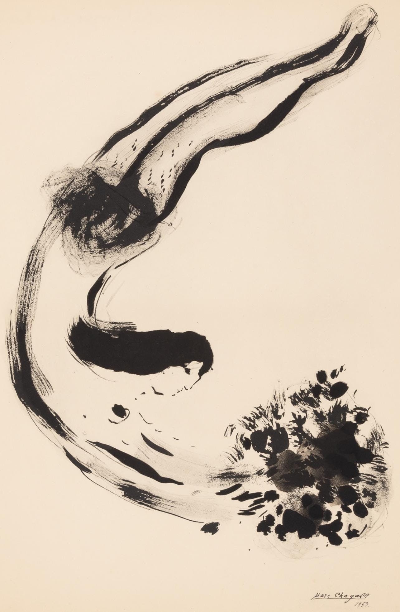 Marc Chagall, Composition, Couleur amour, Limited Edition Lithograph: Lithograph and stencil on velin papier a la cuve du Moulin Richard de Bas specialement filigrane pour cette edition paper. Paper size: 19.69 x 15.75 inches. Excellent condition. Signed in the plate