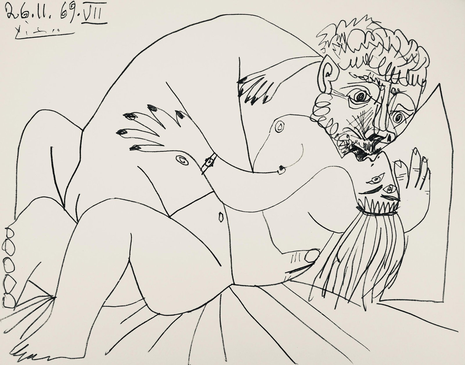 Pablo Picasso, Composition (Orozco 193-204), Au Baiser D'Avignon, Limited Edition Lithograph: Lithograph on velin d'Arches paper. Paper size: 15.75 x 19.625 inches. Excellent condition. Signed in the plate and unnumbered, as issued. Notes: From the folio, Picasso au baiser d'Avignon, douze