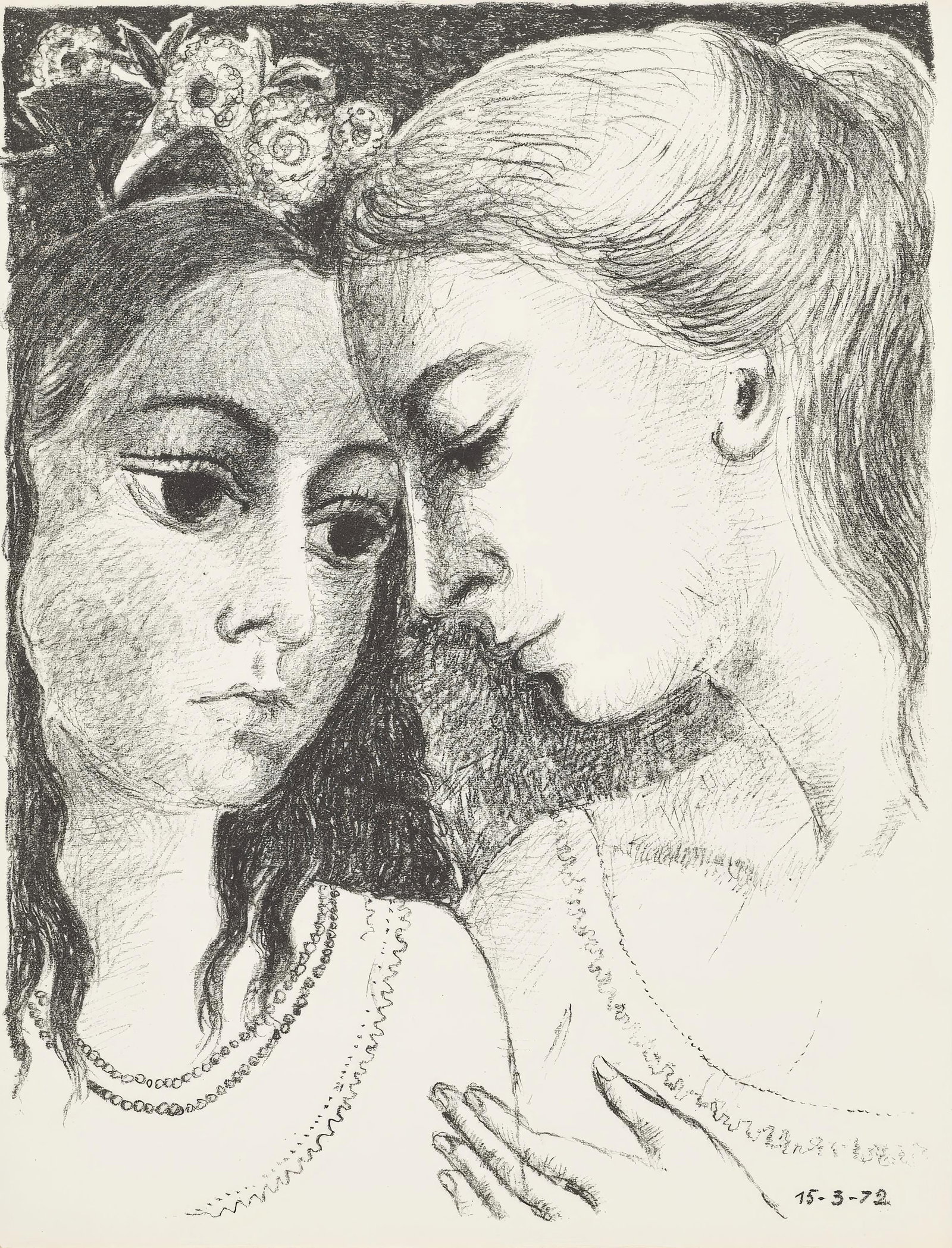 Paul Delvaux, Confidences, from Memories and Portraits of Artists, Limited Edition Lithograph, 1972: This exquisite lithograph by Paul Delvaux (1897-1994), titled Confidences, originates from the 1972 edition published by Editions A. C. Mazo et Cie., Paris, in collaboration with Leon Amiel,