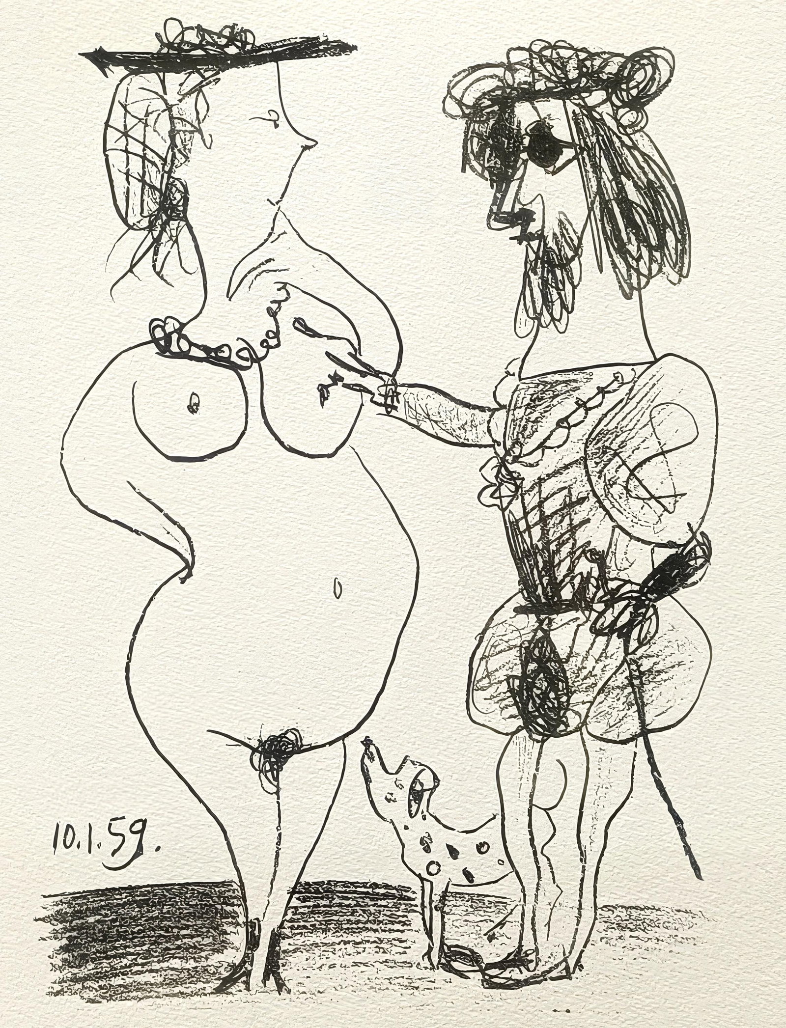 Pablo Picasso, The Lord and the Lady, from Memories and Portraits of Artists, Limited Edition: This exquisite lithograph by Pablo Picasso (1881-1973), titled Le seigneur et la dame (The Lord and the Lady), originates from the 1972 edition published by Editions A. C. Mazo et Cie., Paris, in coll