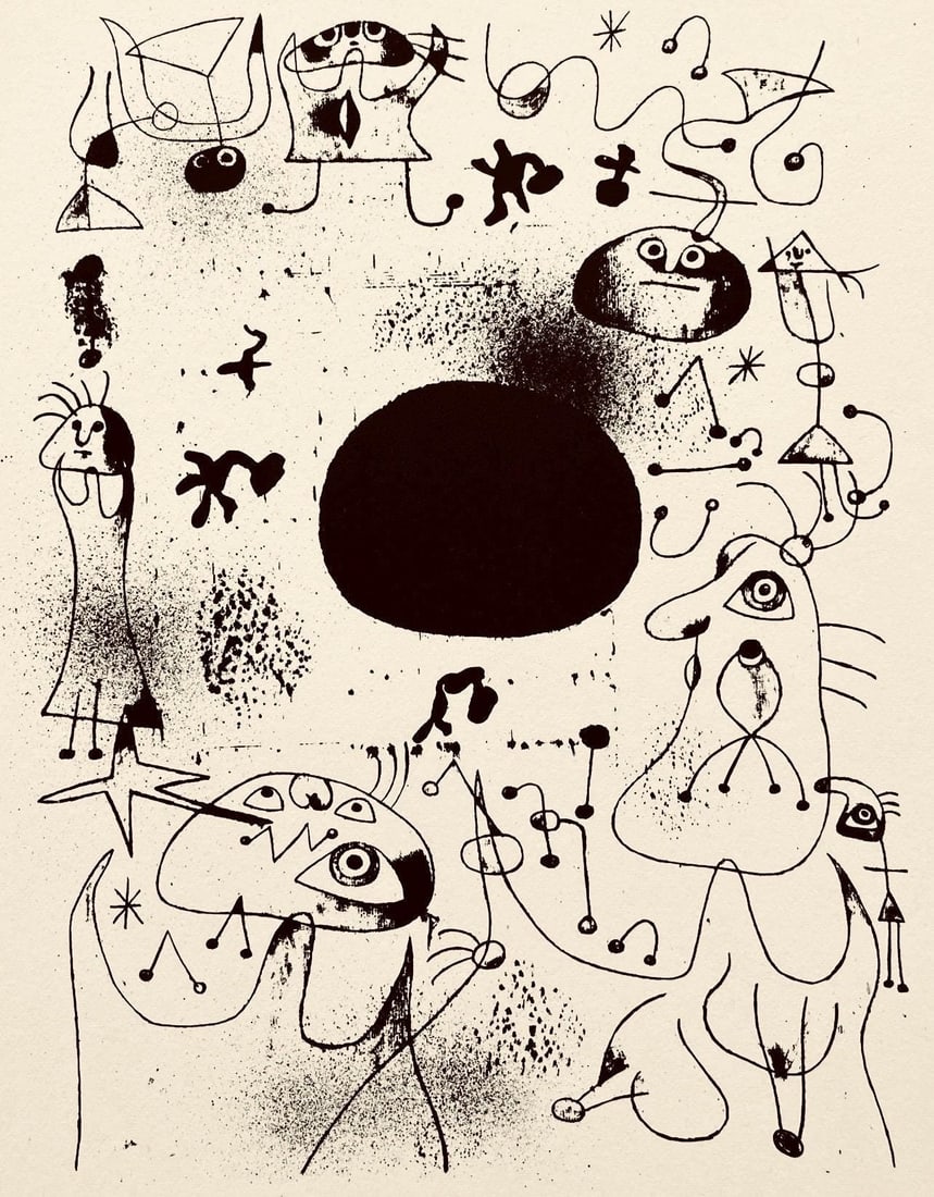 Joan Miro, Composition, The Prints of Joan Miro, Limited Edition Etching: Etching on velin paper. Inscription: Unsigned and unnumbered, as issued. Paper Size: 11 x 8.5 inches. Excellent condition. Notes: From the folio, The Prints of Joan Miro, Fall, 1947. Published by