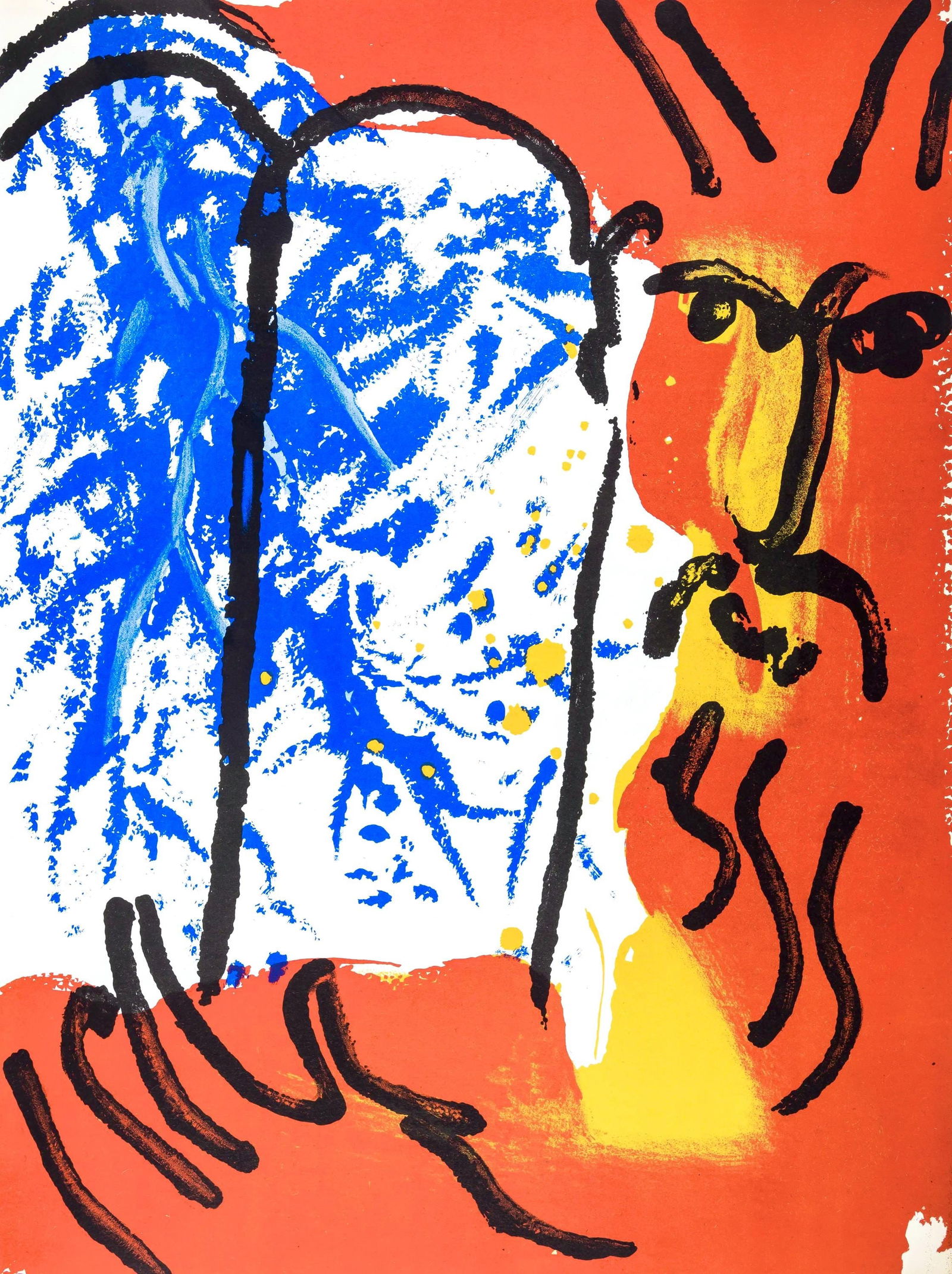 Marc Chagall, Moise I (Mourlot 117-46; Cramer 25), Dessins Pour La Bible, Verve, Revue, Limited: Lithograph on velin des Papeteries du Marais paper. Paper Size: 14 x 10.25 inches. Inscription: Unsigned and unnumbered, as issued. Catalogue raisonne references: Cain, Julien, and Fernand Mourlot. Ch