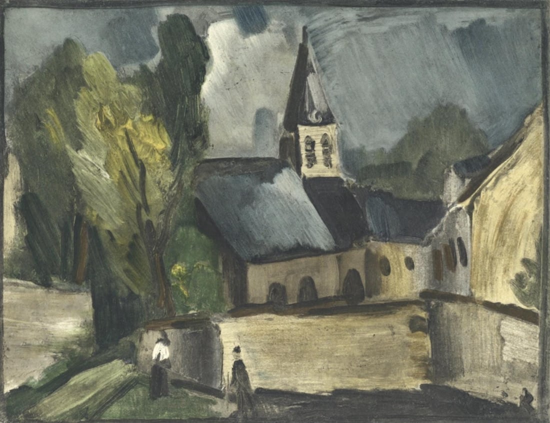 Maurice de Vlaminck, L'eglise de Bougival, Vlaminck, Signed, Limited Edition Lithograph: Lithograph in fifteen colors on velin paper. Inscription: Signed in the plate and unnumbered, as issued. Paper Size: 9.5 x 12.25 inches; image size: 7.5 x 9.4 inches. Condition: Very good/excellent, c