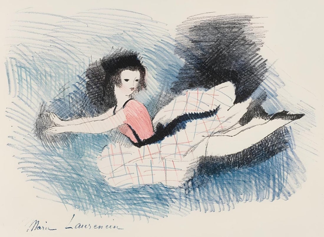 Marie Laurencin, Composition, Alice's Adventures in Wonderland, Limited Edition Lithograph: Lithograph on velin de Rives BFK a la forme paper. Paper Size: 9.84 x 11.81 inches. Excellent condition. Inscription: Signed in the plate and unnumbered, as issued. Notes: From the album, Alice's Adve