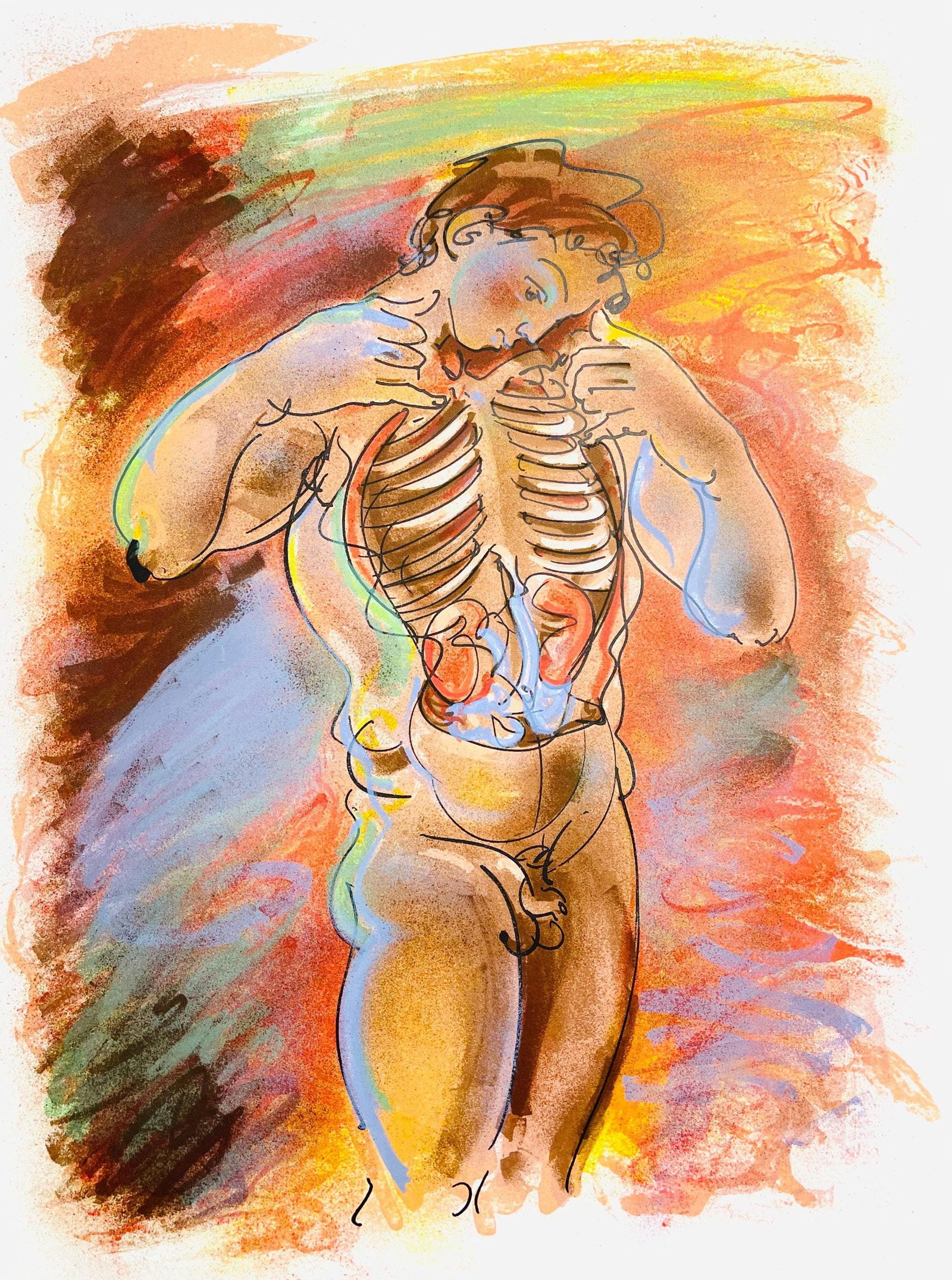 Hans Erni, Composition, Reflexions Simples Sur Le Corps, Limited Edition Lithograph: Lithograph on velin chiffon de Rives paper. Unsigned and unnumbered. Paper Size: 17.32 x 12.99 inches. Excellent condition. Notes: From the folio, Reflexions Simples Sur Le Corps, Ayant Inspire Des