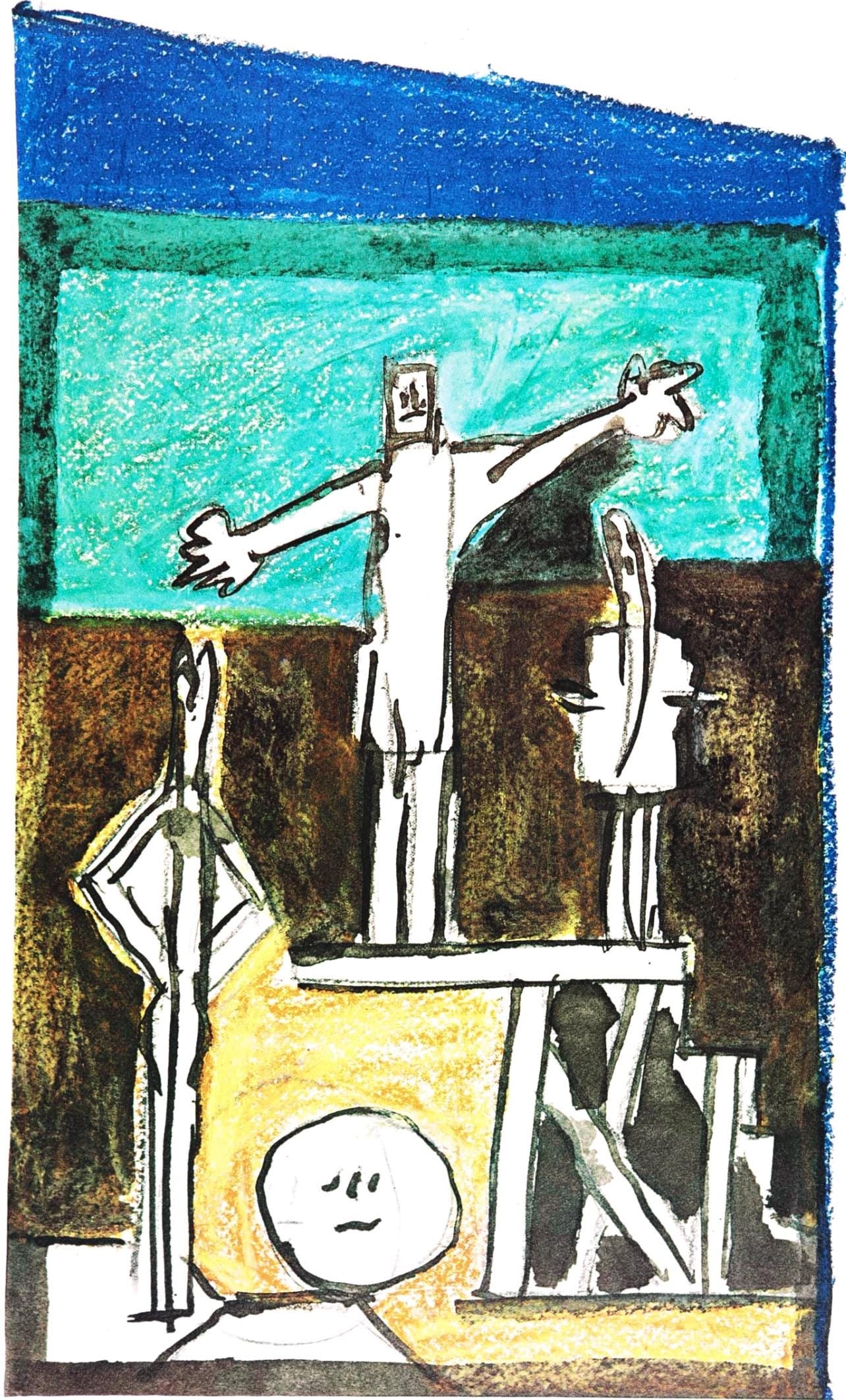 Pablo Picasso, Composition (Cramer 155), La Chute d'Icare, Limited Edition Heliogravure: Heliogravure on velin paper. Paper size: 15.4 x 11.4 inches. Inscription: Unsigned and unnumbered, as issued. Catalogue raisonne reference: Goeppert, Sebastian, et al. Pablo Picasso, the Illustrated B