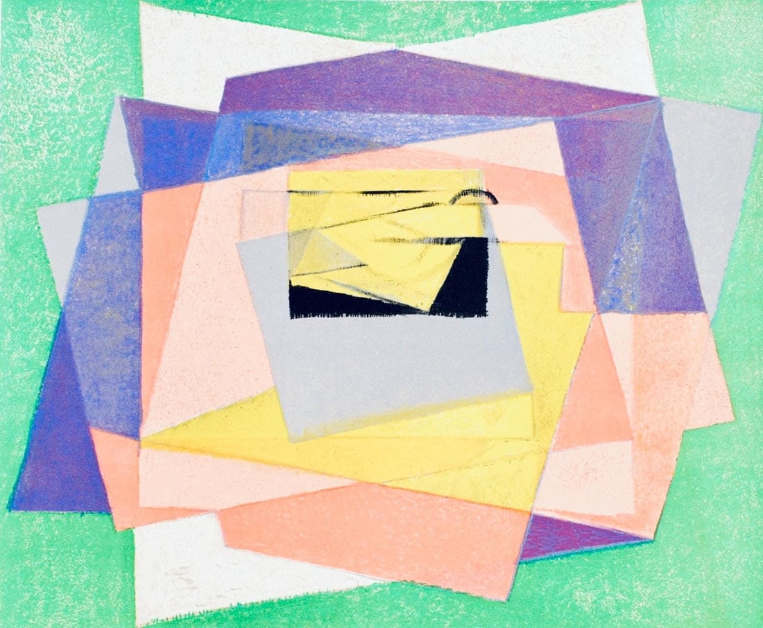 Jacques Villon, Composition (Ginestet/Pouillon 65-72), Jacques Villon, Huit lithographies, Limited: Lithograph on velin d'Arches paper. Signed in pencil and unnumbered, as issued. Paper Size: 17 x 20.5 inches. Excellent condition. Notes: From the folio, Jacques Villon, Huit Lithographies Originales,