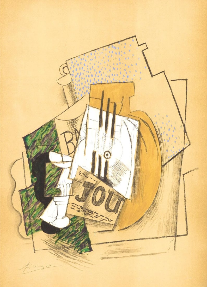 Pablo Picasso, Nature morte, Douze Contemporains, Limited Edition Lithograph: Lithograph and stencil on velin paper. Paper size: 18.25 x 13.25 inches. Excellent condition. Unsigned and unnumbered, as issued. Notes: From the folio, Douze Contemporains, 1959. Published by Edition