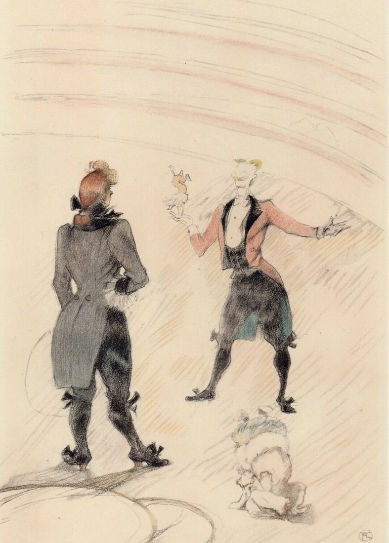 Henri de Toulouse-Lautrec, Dresseur de chiens, The Circus by Toulouse-Lautrec, Limited Edition: Lithograph on velin paper. Unsigned and unnumbered. Paper Size: 12.125 x 9.25 inches. Excellent condition. Notes: From the album, The Circus by Toulouse-Lautrec, 1952. Published the Paris Book