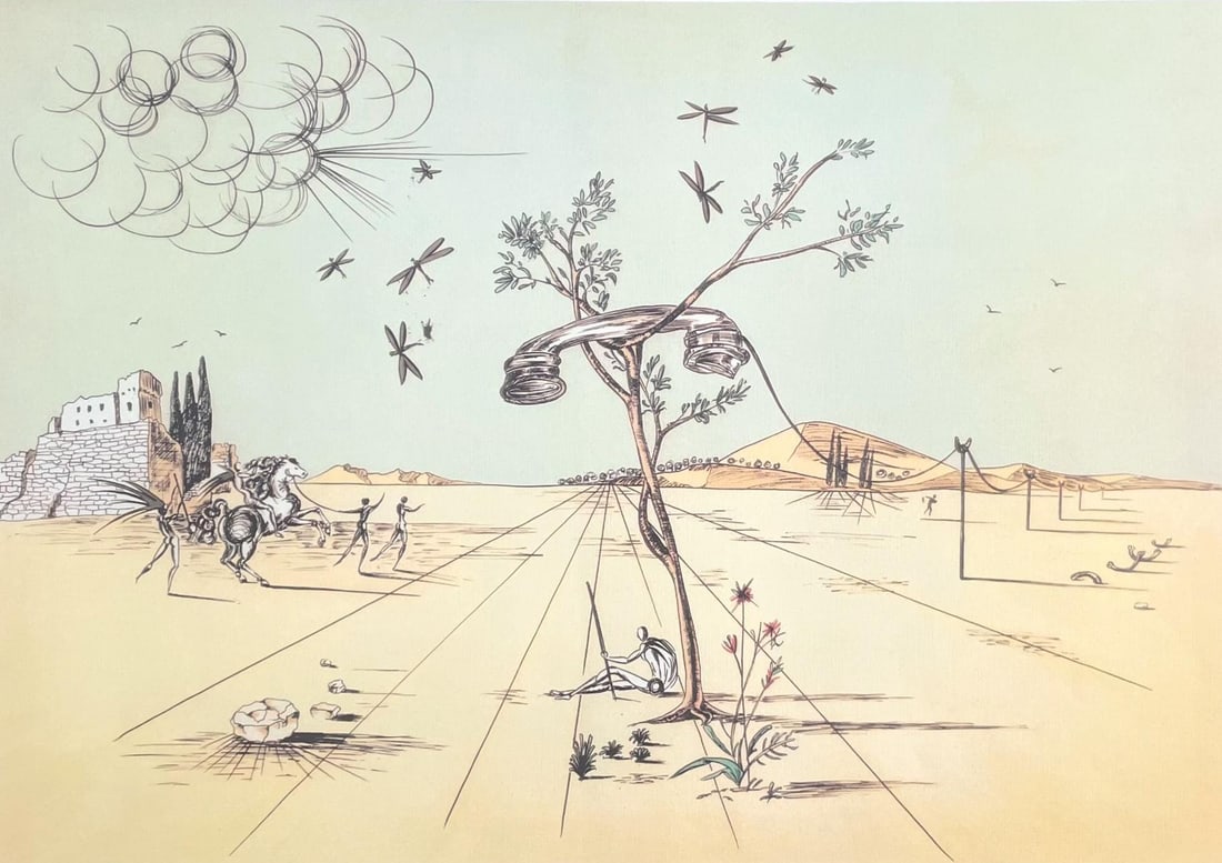 Salvador Dali, Telephone desincarne, Signed, Limited Edition Offset Lithograph: Offset lithograph on velin paper. Paper Size: 21.5 x 25.5 inches. Inscription: Fac-simile signed and numbered, as issued. Condition: Excellent. Notes: Published and printed by Alternative Graphics,